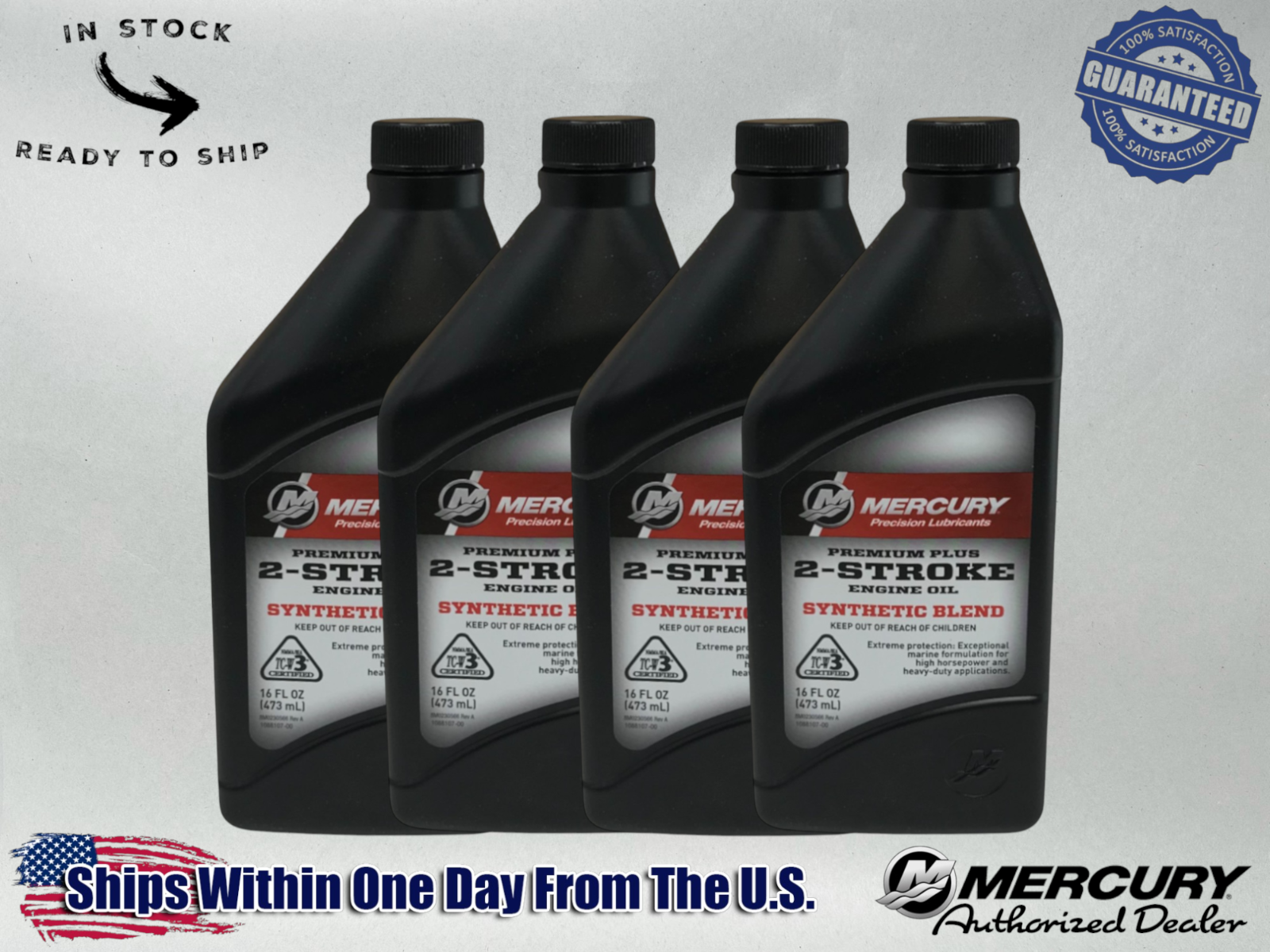 Mercury OEM 2-Stroke Standard Premium Plus Marine Oil Quarts 92-858025K01 4 Pack