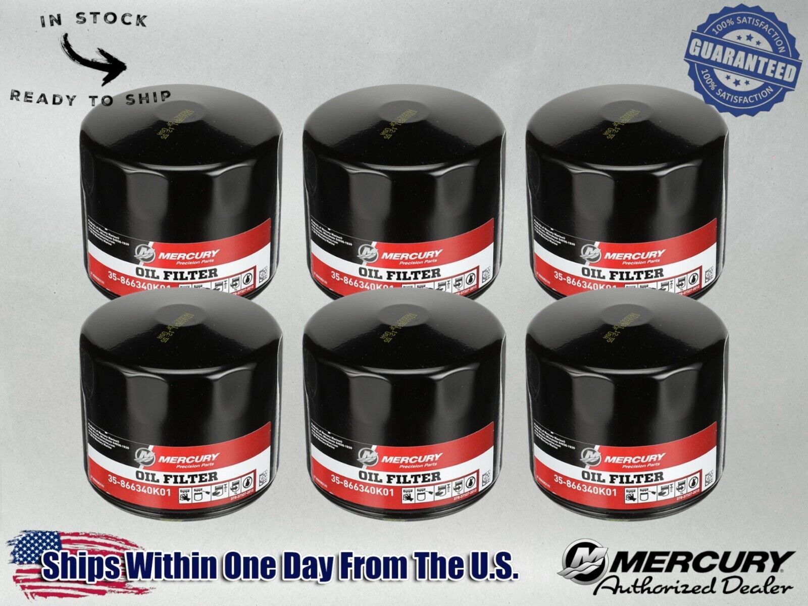 Mercury OEM MerCruiser Oil Filter for Sterndrive and IB Engines 866340K01-6PACK