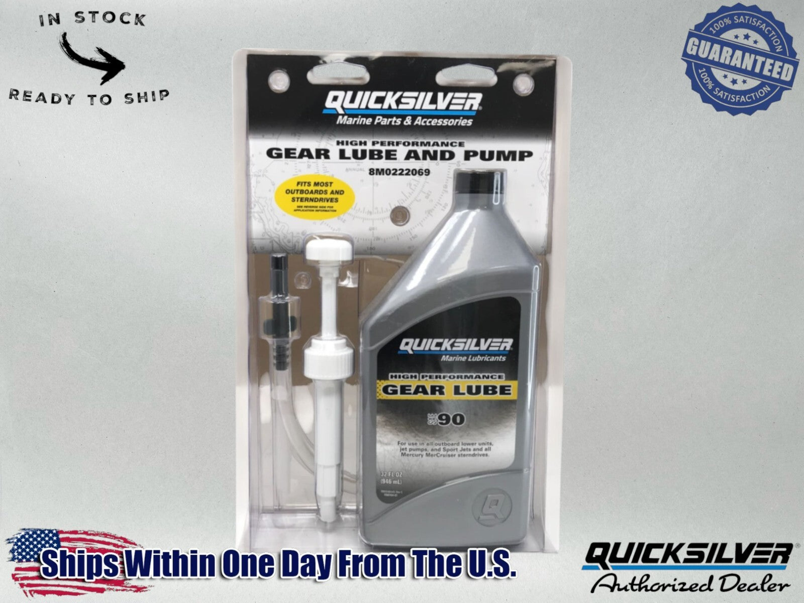 Quicksilver OEM SAE-90 High Perf Gear Lube Quart and Pump 92-8M0222069