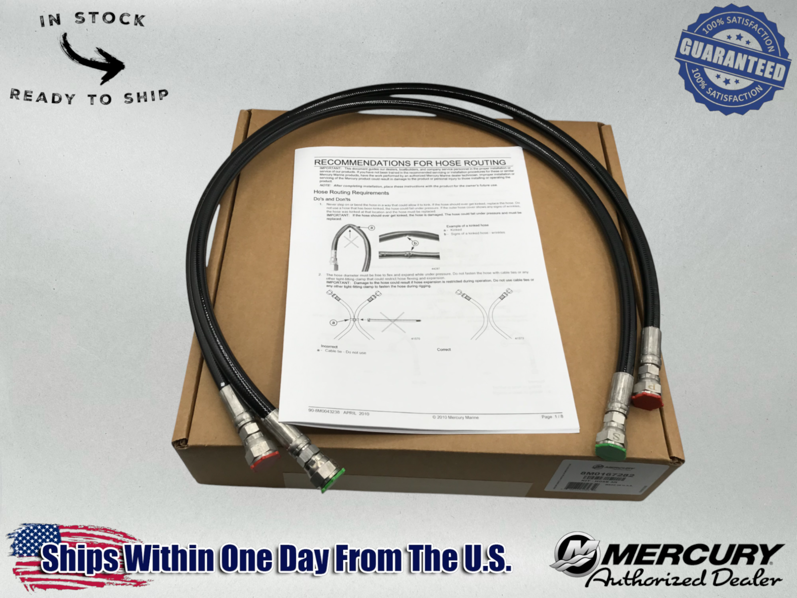 Mercury Genuine OEM Authentic Verado Power Steering Hose Kit - 3 FT. 8M0167282