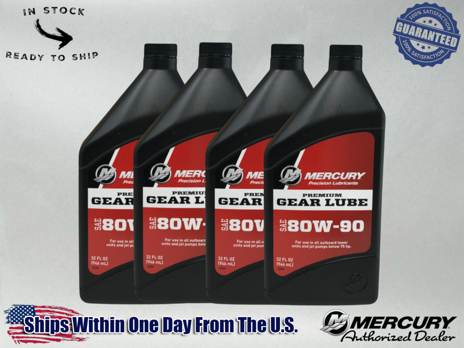 Mercury OEM Premium Gear Lube SAE 80W90 Quarts 92-858058K01 4 Pack