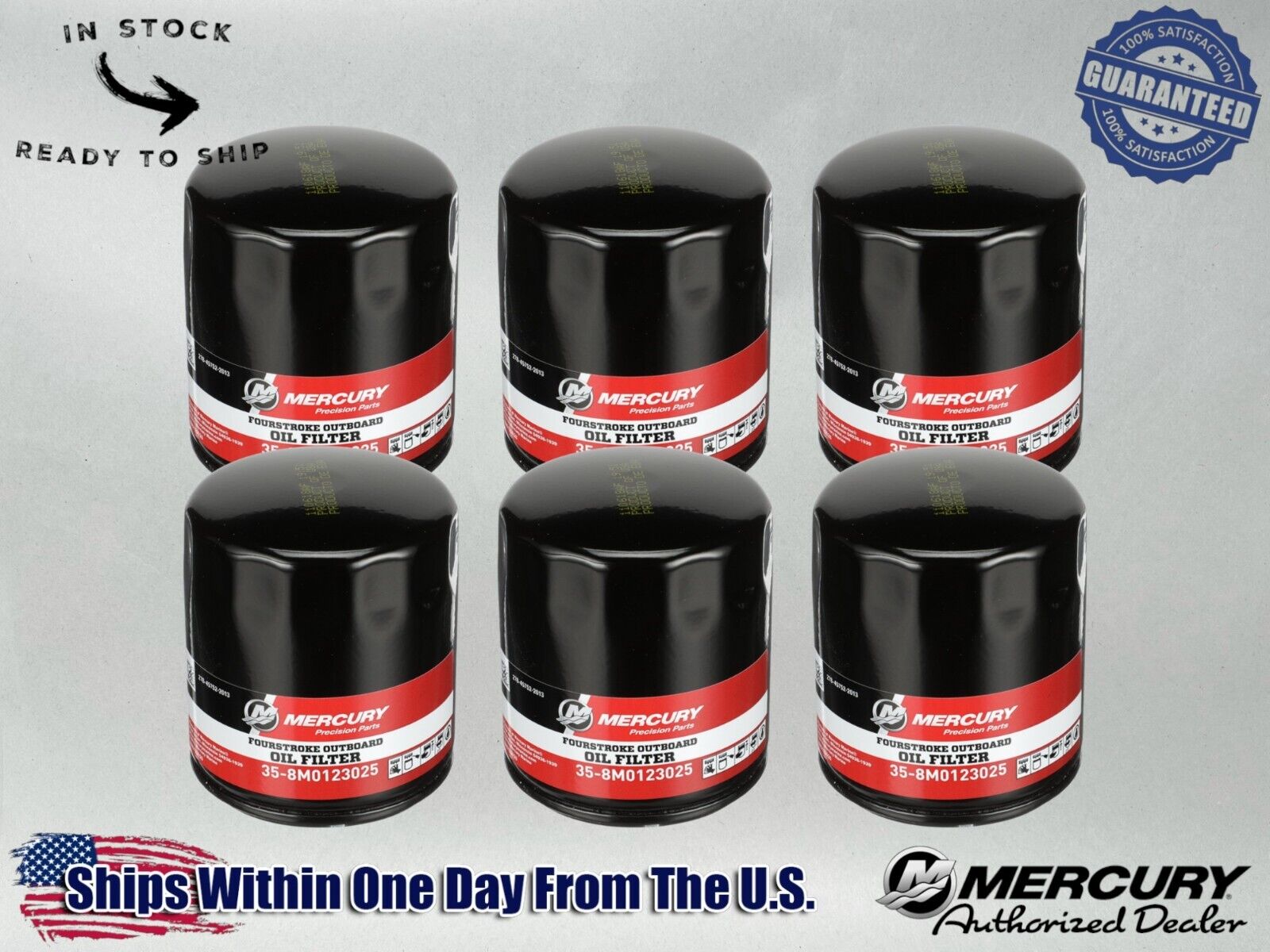 Mercury OEM Outboard Oil Filter for Mercury 3.4L V6 and 4.6L V8 8M0123025-6PACK