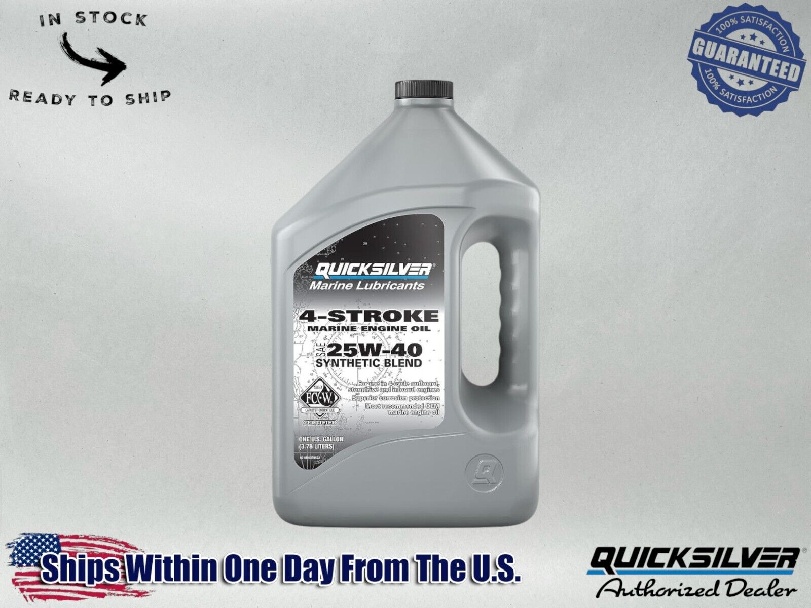 Quicksilver OEM 25W-40 Synthetic Marine Engine Oil, 1 Gallon 8M0078623