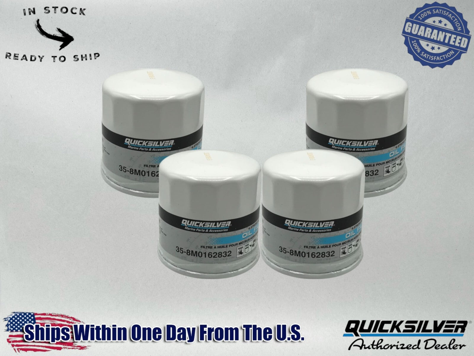 Quicksilver Genuine OEM Authentic Oil Filters 35-8M0162832 4 Pack