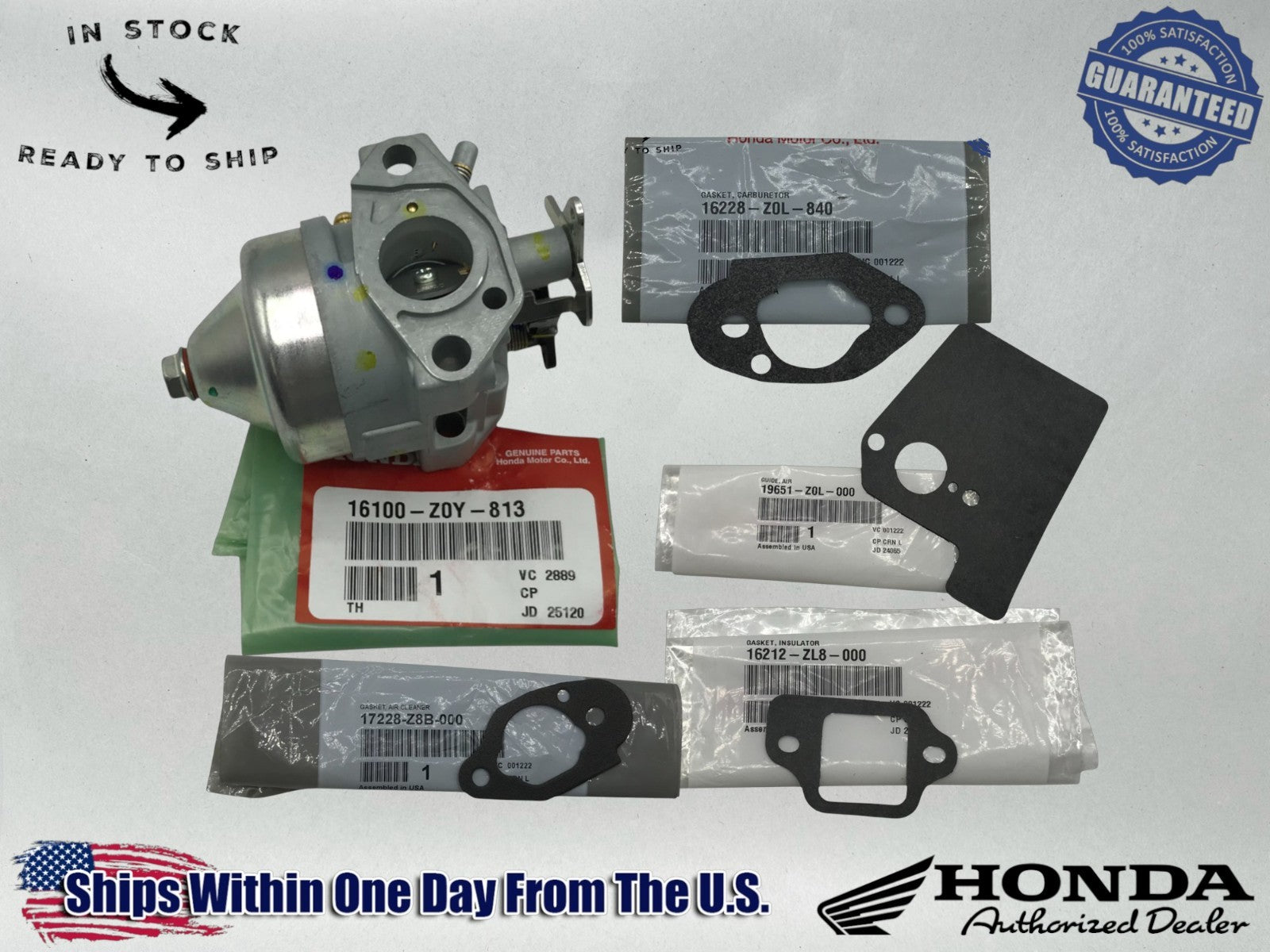 Honda OEM Authentic Engine Carburetor Manual Choke 16100-Z0Y-813 Gaskets HRX217