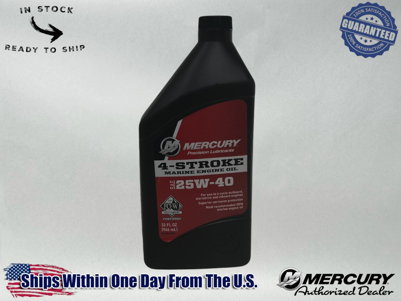 Mercury Genuine OEM Authentic 25W-40 4-Stroke Conventional Marine Oil 8M0078627