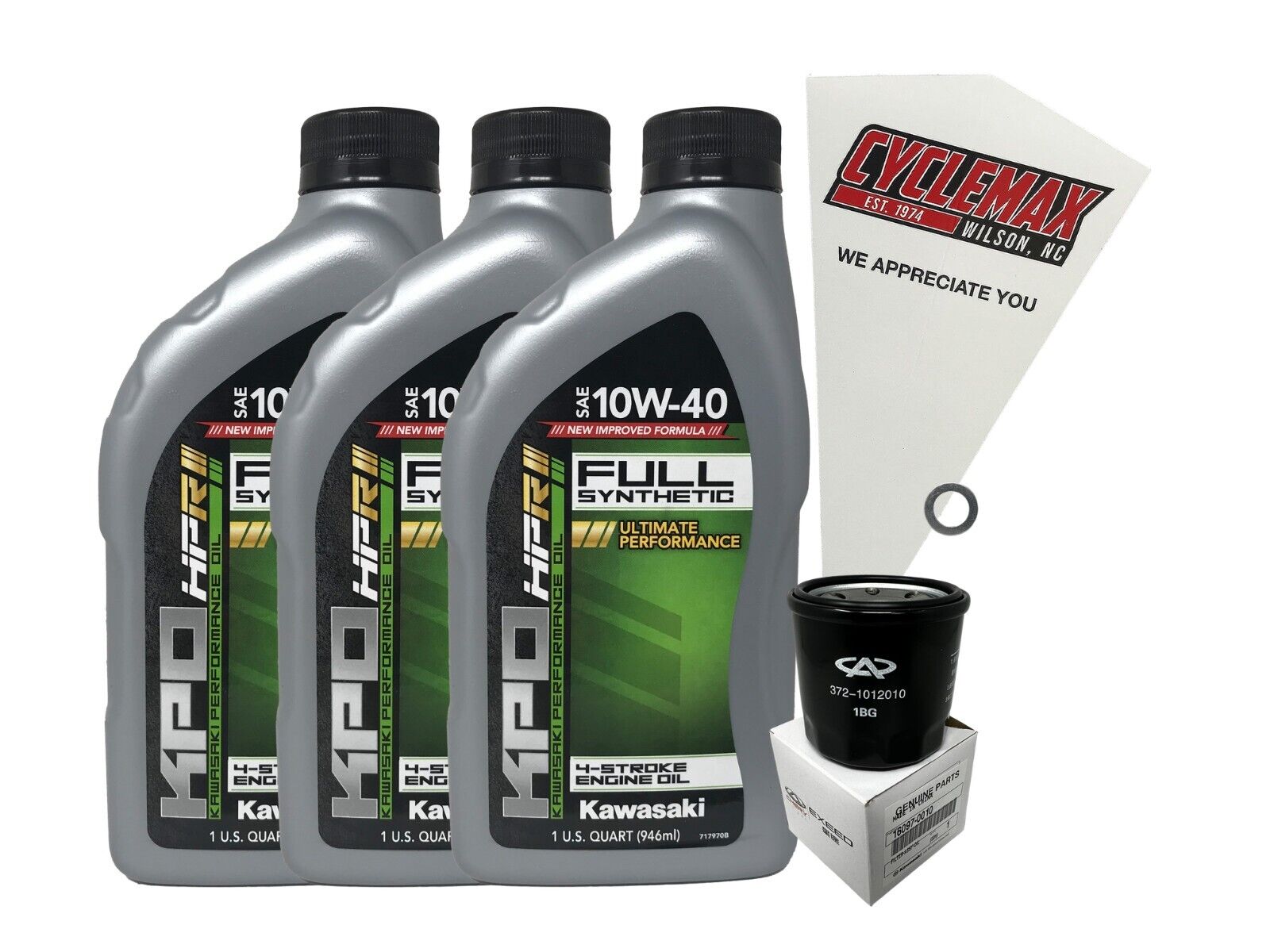 Cyclemax OEM FS 10W-40 Oil Change Kit fits 2015-2023 Kawasaki Mule PR FX
