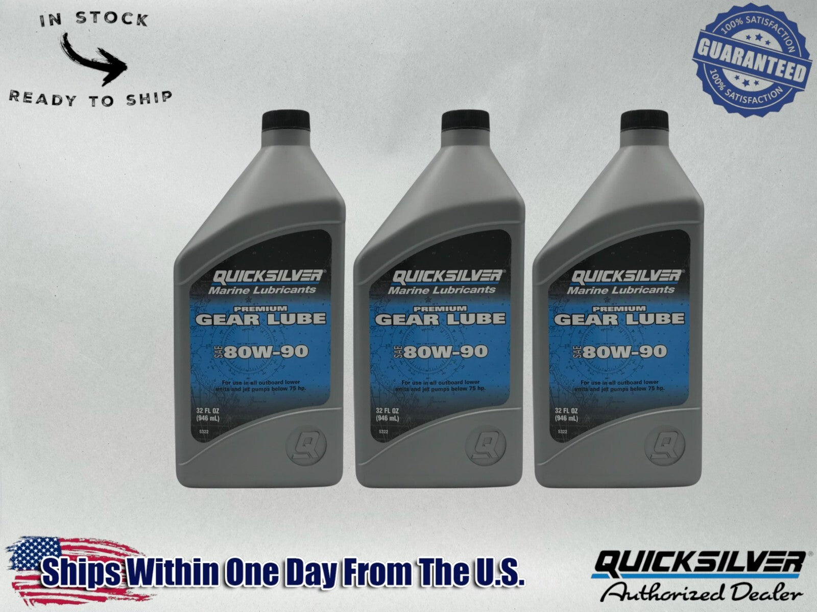Quicksilver OEM Premium 80W-90 Gear Lub Quarts 92-858058Q01 3 Pack