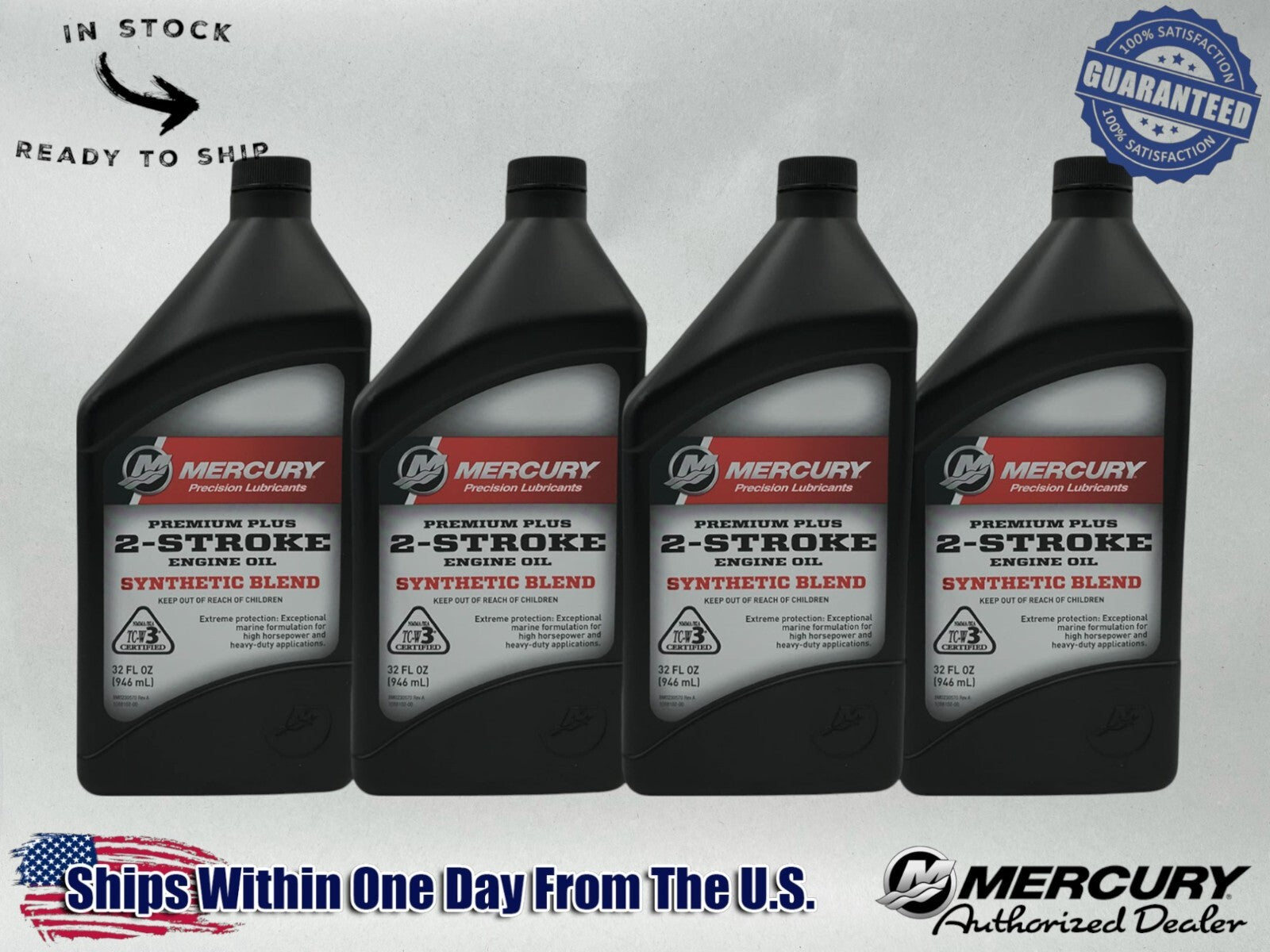 Mercury OEM Premium Plus 2-Stroke Semi Synthetic Oil Quarts 858026K01 4 Pack