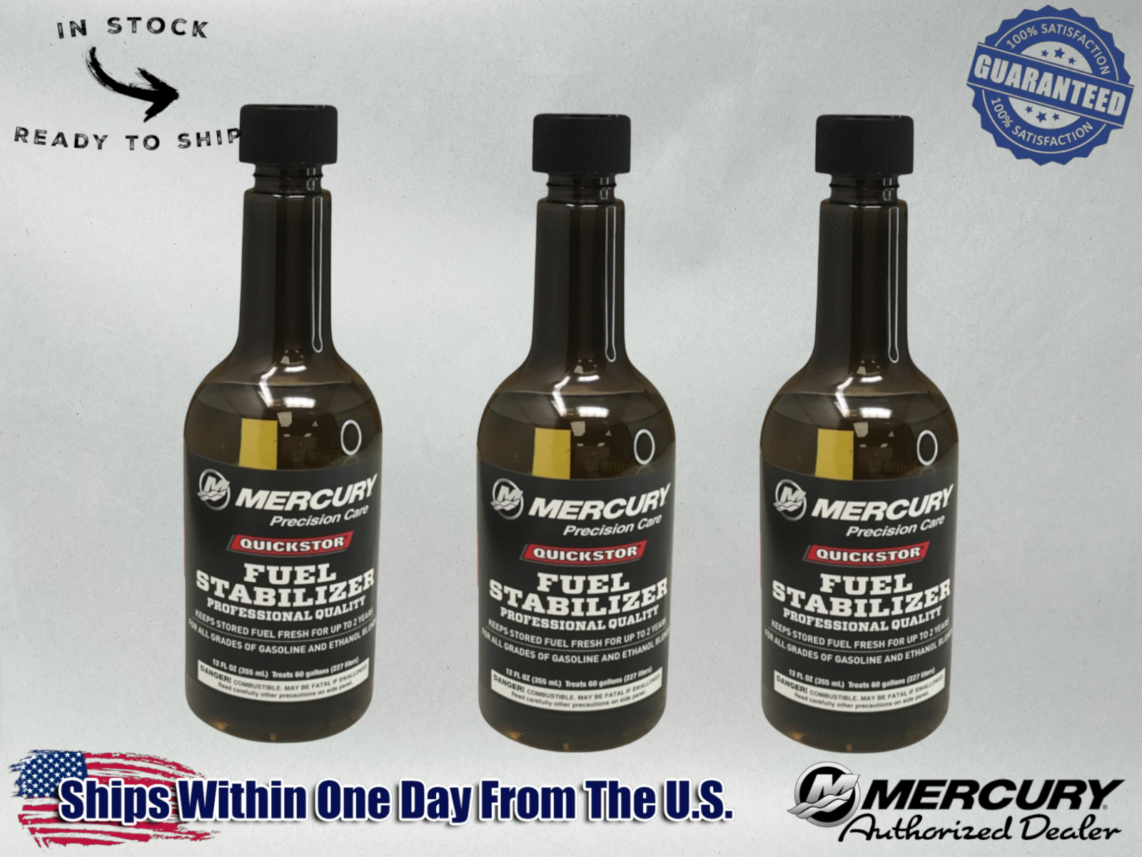 Mercury OEM Quickstor Fuel Treatment & Stabilizer 12 Oz. 92-8M0047932 3 Pack