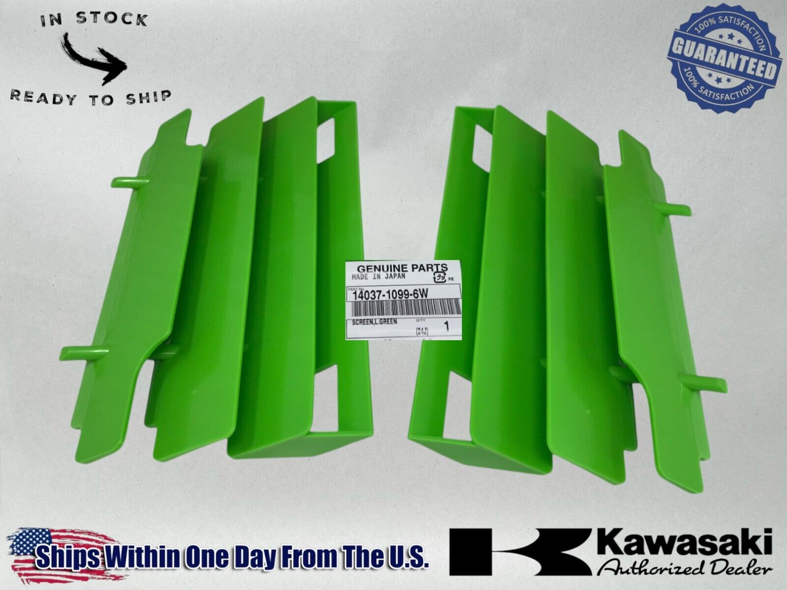 Kawasaki OEM 2 Radiator Shrouds Guards KX125 KX250 KX500 KDX250 14037-1099-6W