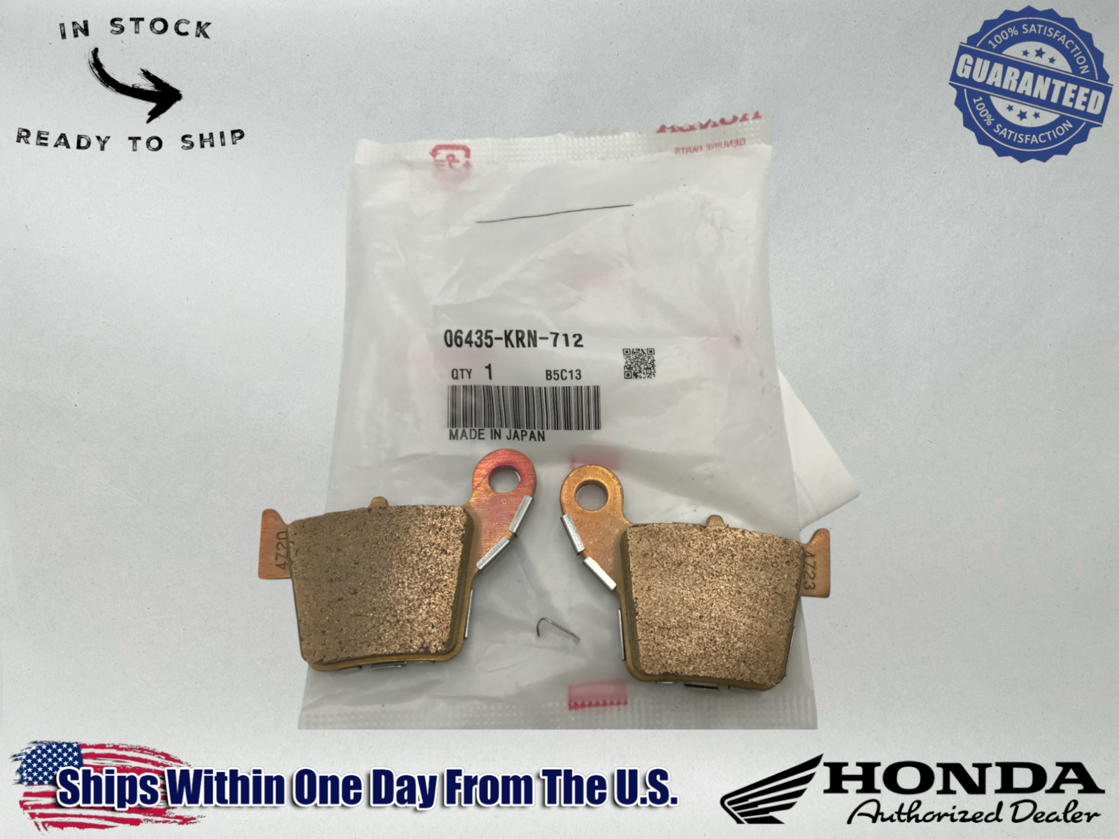 Honda OEM 2002-24 CRF 150R 250R 250X 450R 450X Rear Brake Pads 06435-KRN-712