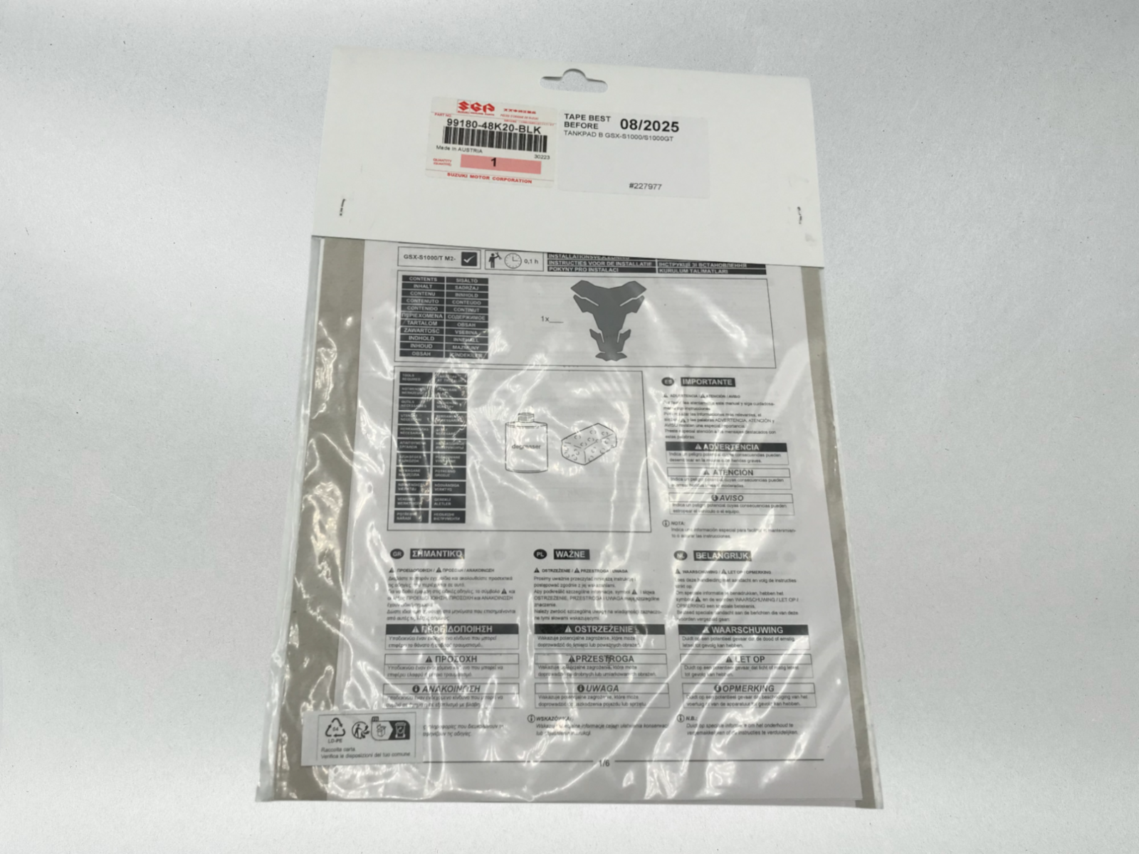 Suzuki Genuine OEM Authentic TANK PAD HORIZONTAL 99180-48K20-BLK