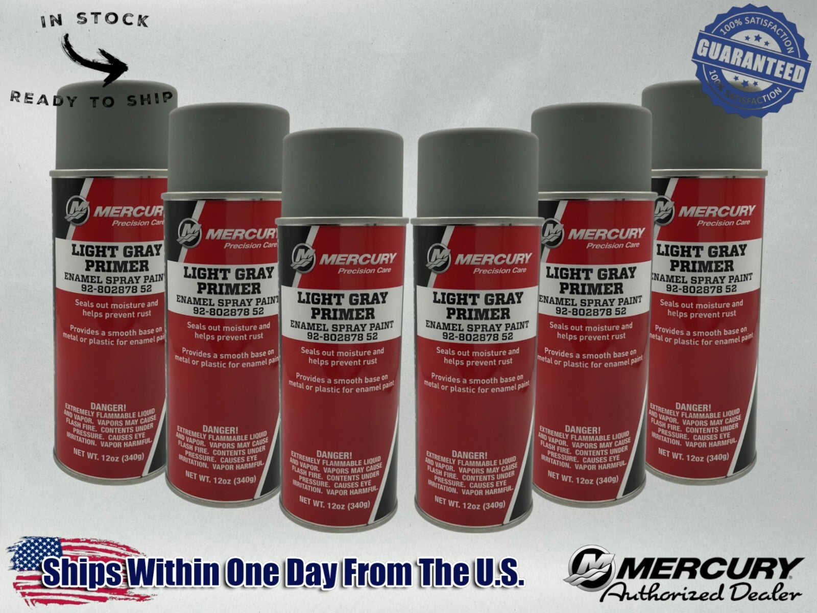 Mercury Genuine OEM Light Grey Primer Spray Paint 12 OZ 92-80287852 6 Pack