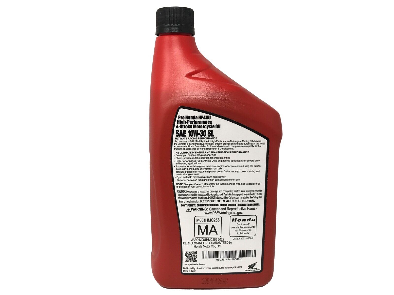 Honda 08C35-HP4-1030RU OEM Full Synthetic HP4RU 10W-30 Racing Oil 4 Quart Pack