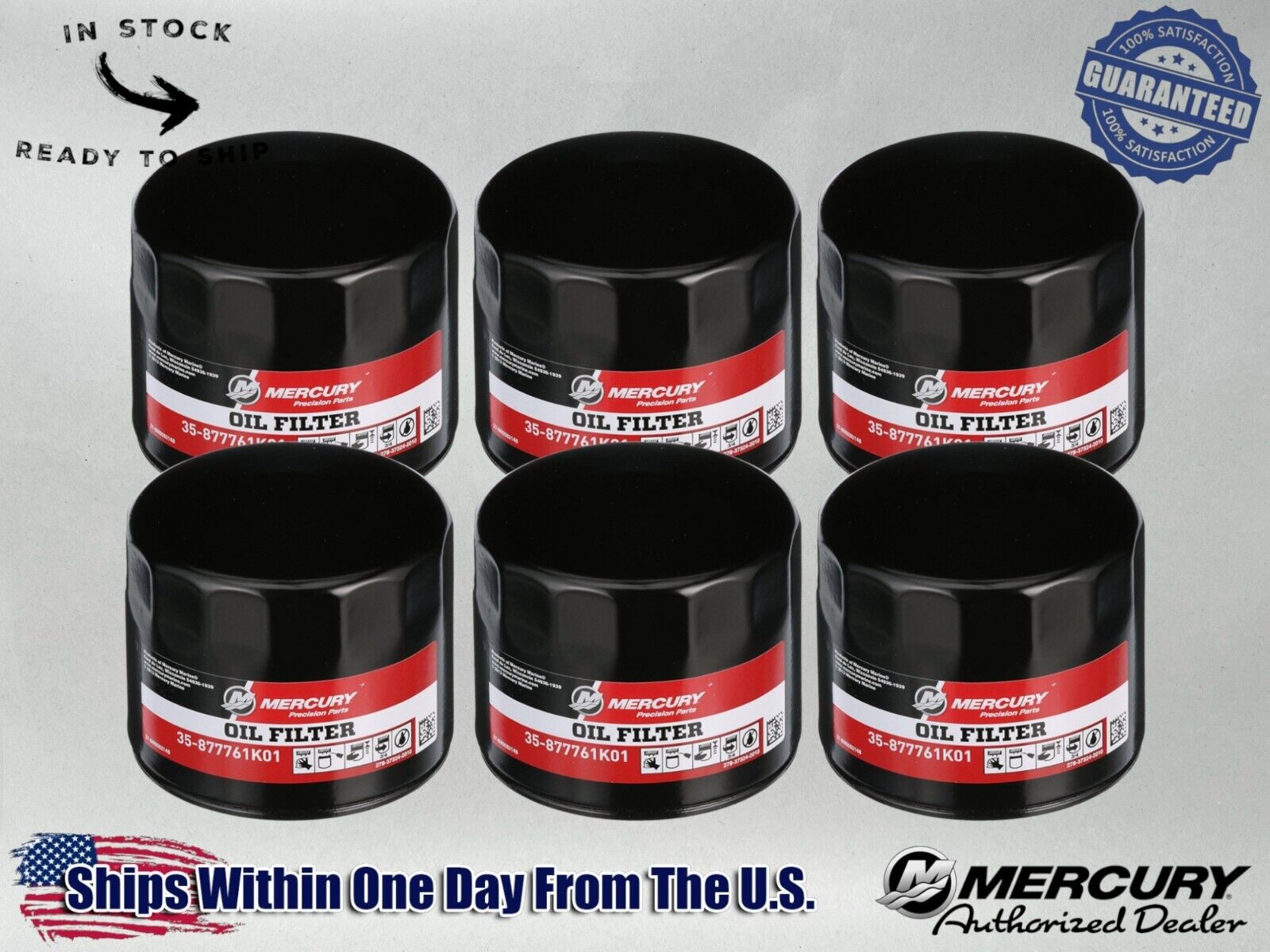 Mercury OEM Outboard Oil Filter for 75-115hp and 150hp EFI 877761K01-6PACK
