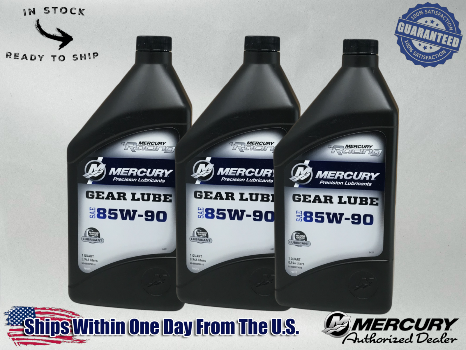 Mercury OEM SAE 85W-90 Racing Gear Lube Quarts 92-8M0078015 3 Pack