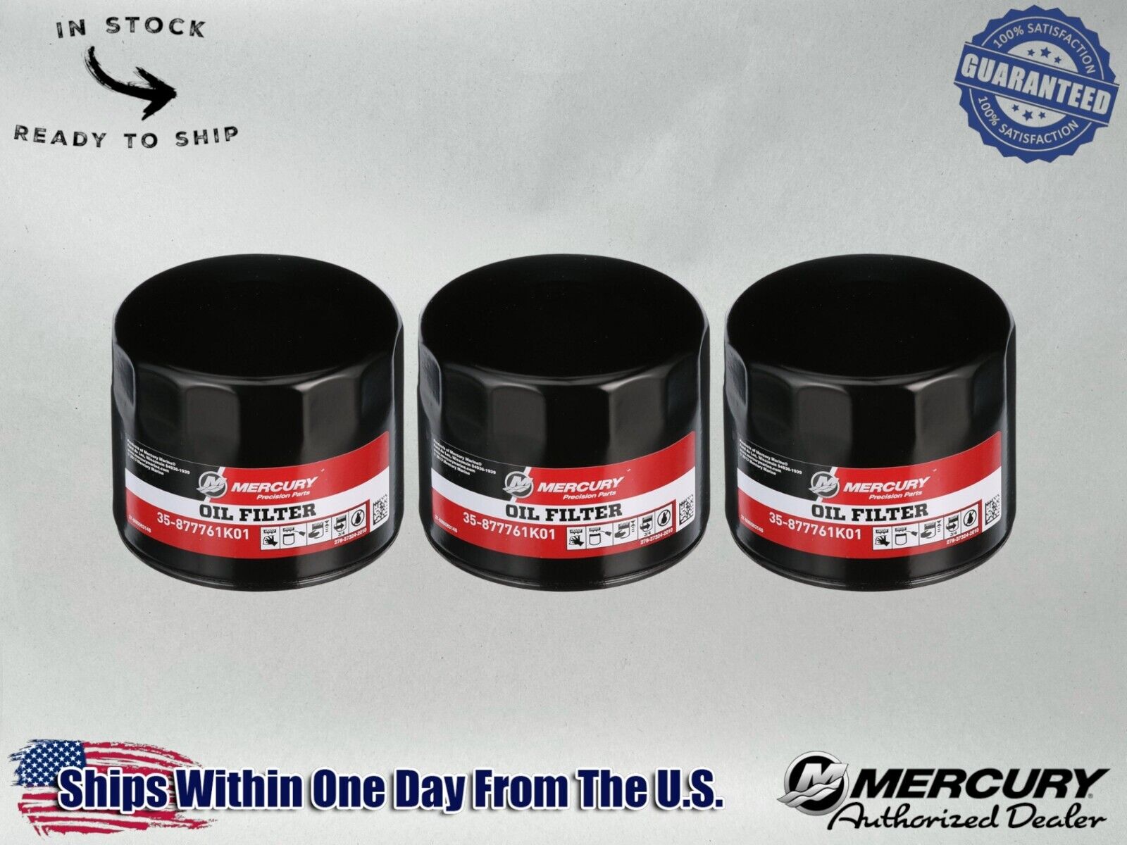 Mercury OEM Outboard Oil Filter for 75-115hp and 150hp EFI 877761K01-3PACK