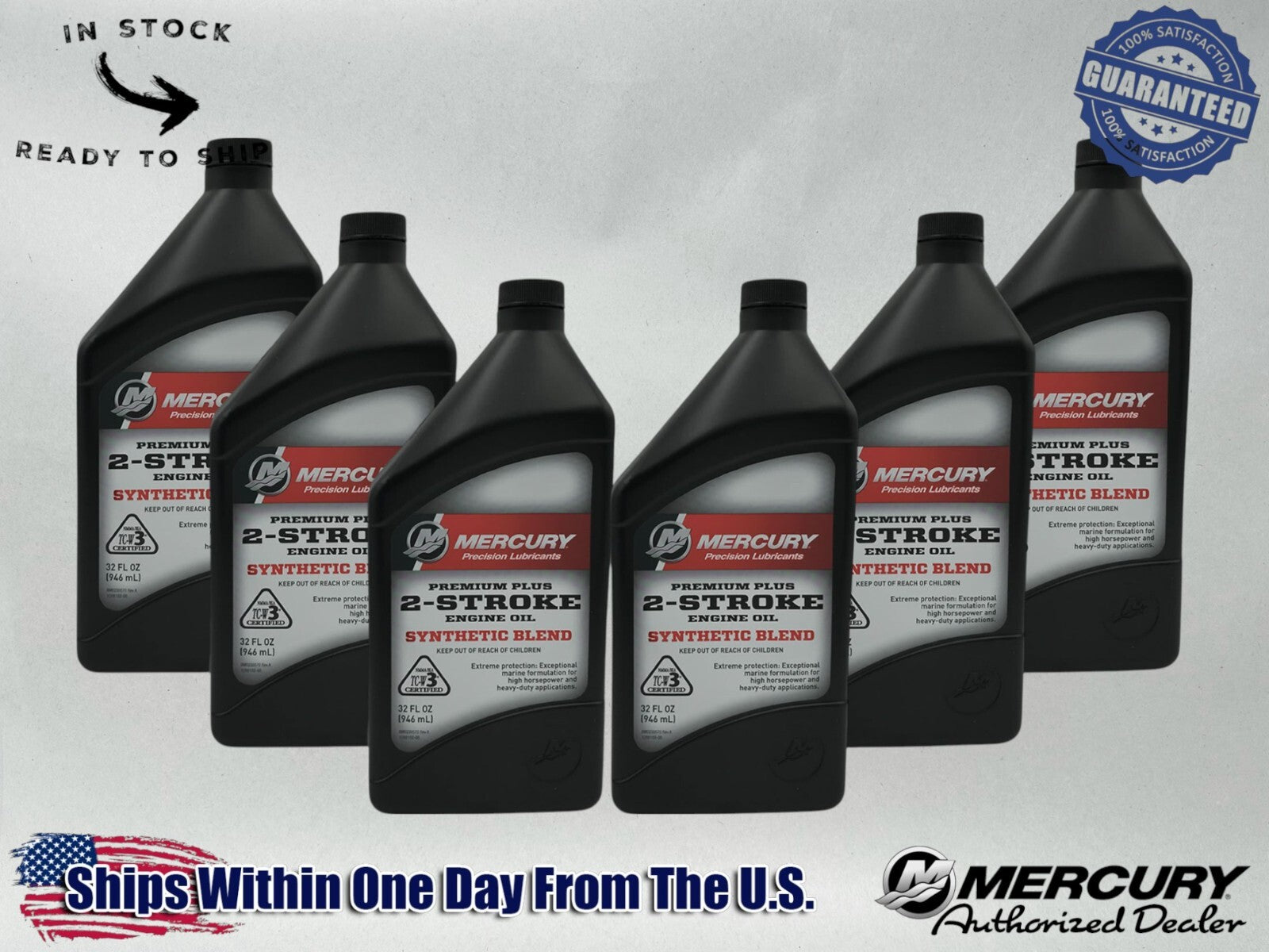 Mercury OEM Premium Plus 2-Stroke Semi Synthetic Oil Quarts 858026K01 6 Pack