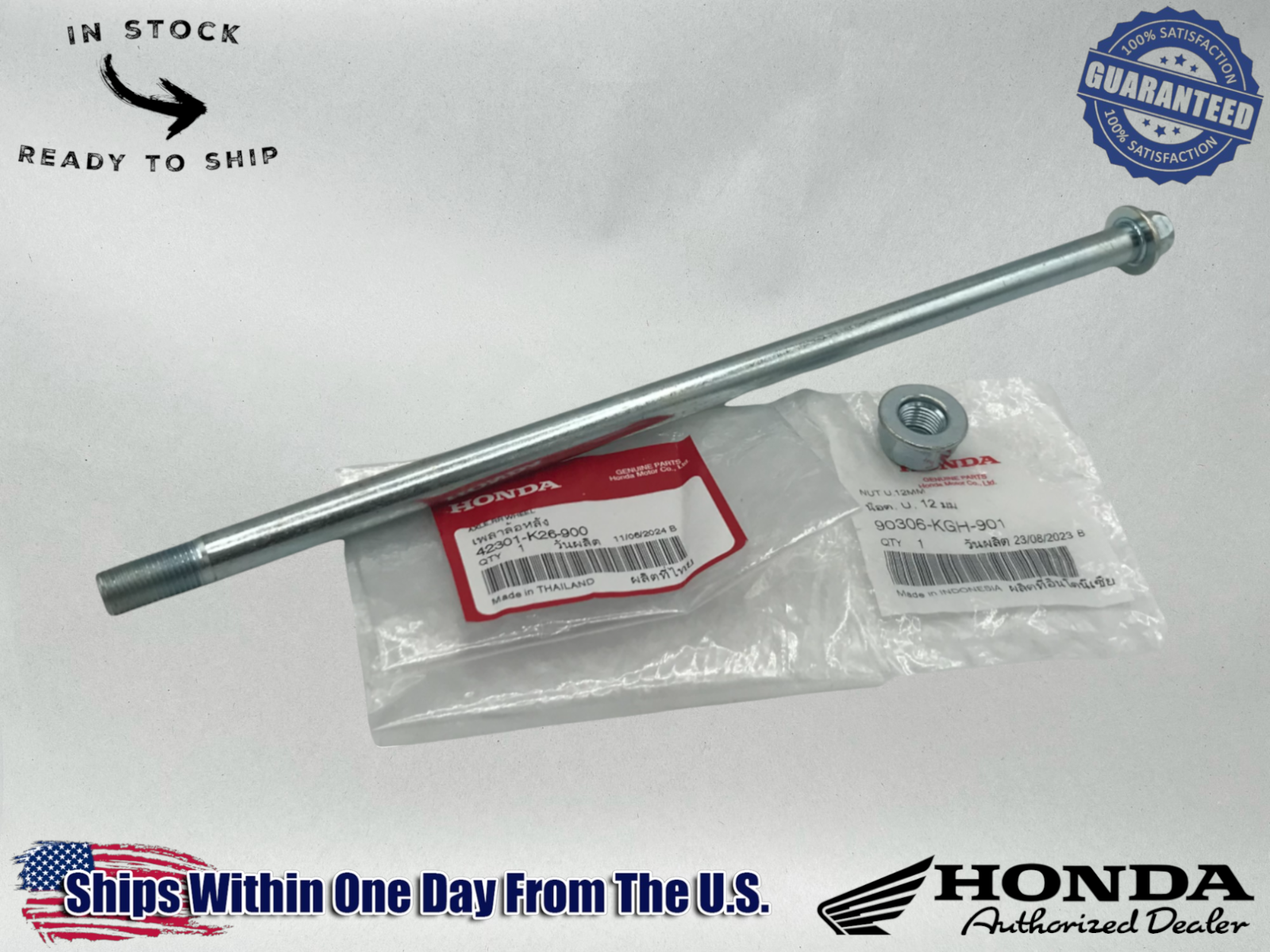 Honda OEM Rear Wheel Axle W/ nut GROM125 2014-2024 42301-K26-900 90306-KGH-901