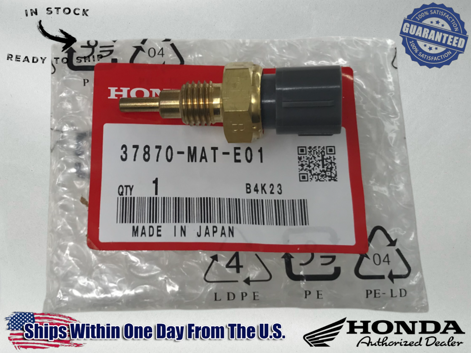 Honda OEM WATER TEMP SENSOR CB600 900 CBR1100XX GL1800 TEMP SWITCH 37870-MAT-E01
