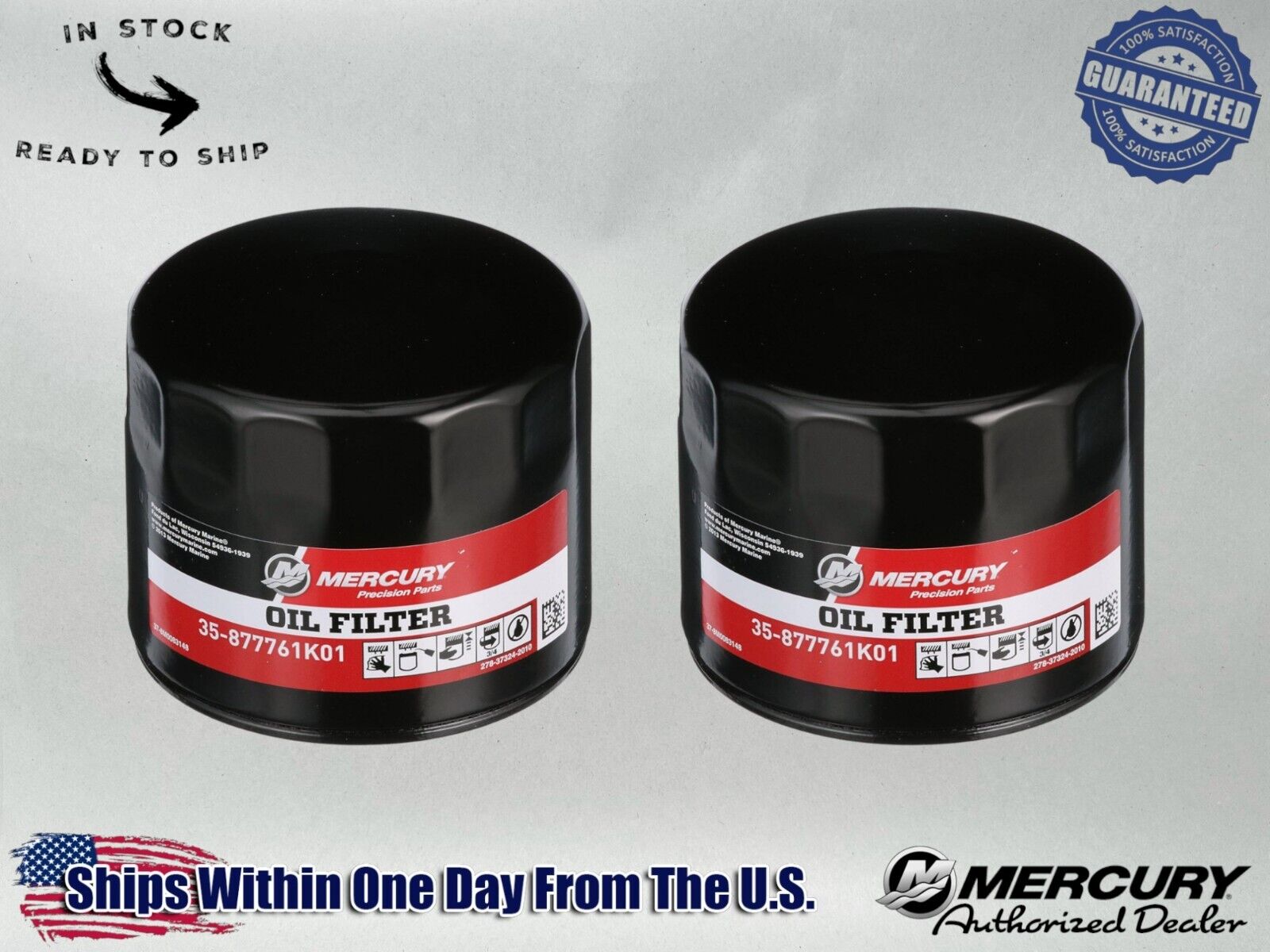 Mercury OEM Outboard Oil Filter for 75-115hp and 150hp EFI 877761K01-2PACK