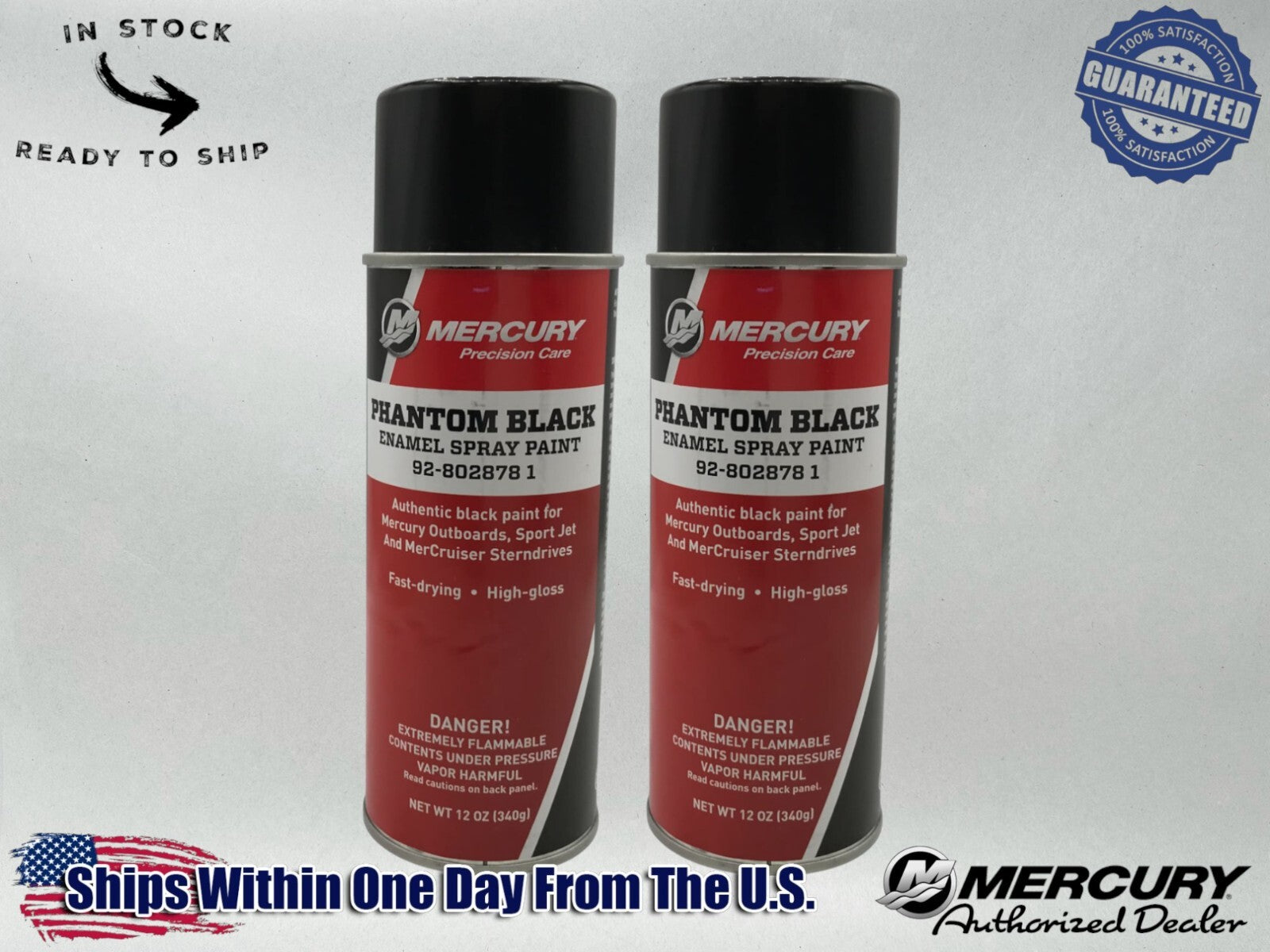Mercury Genuine OEM Authentic Phantom Black Spray Paint 12 OZ 92-8028781 2 Pack
