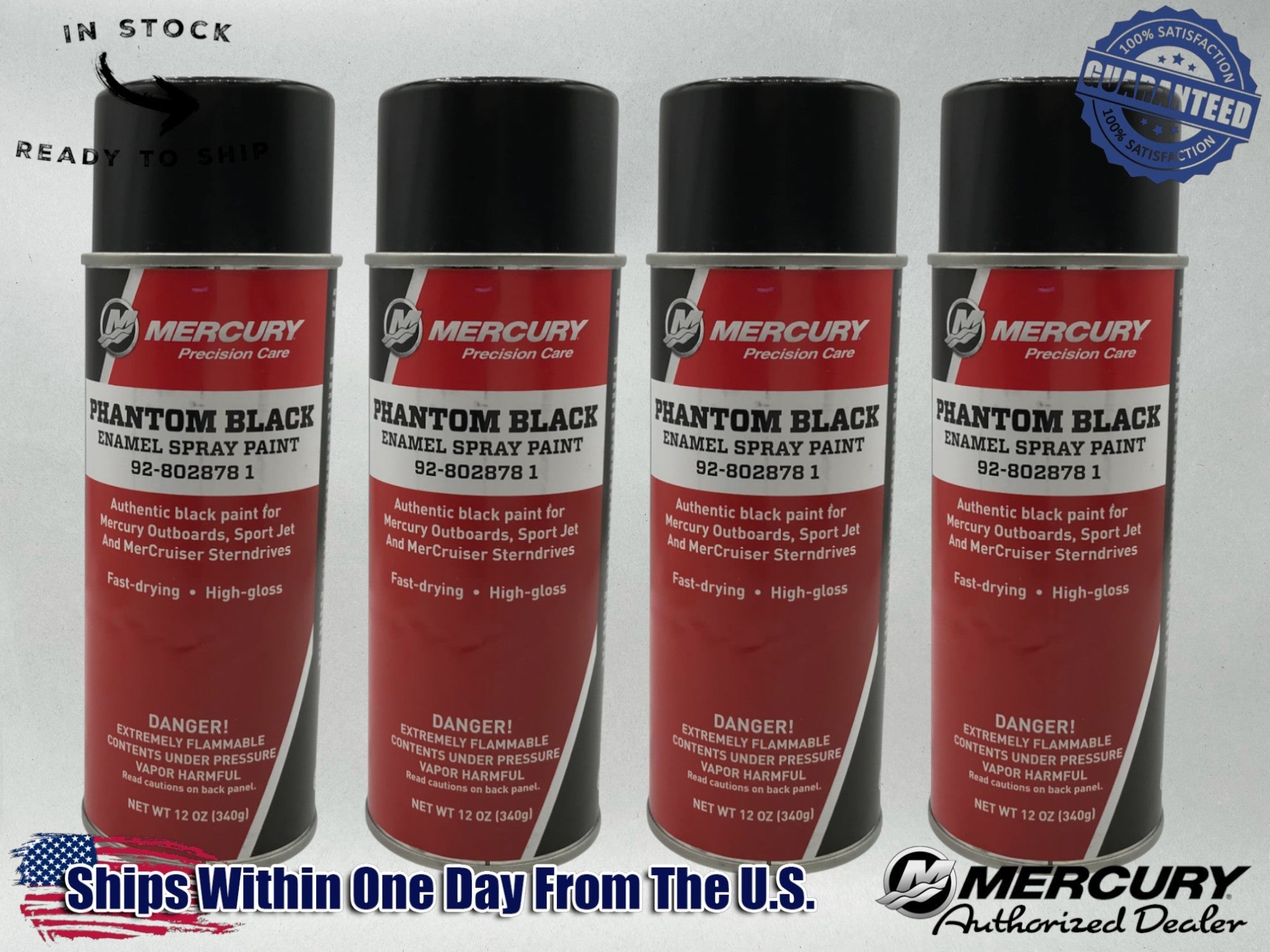 Mercury Genuine OEM Authentic Phantom Black Spray Paint 12 OZ 92-8028781 4 Pack