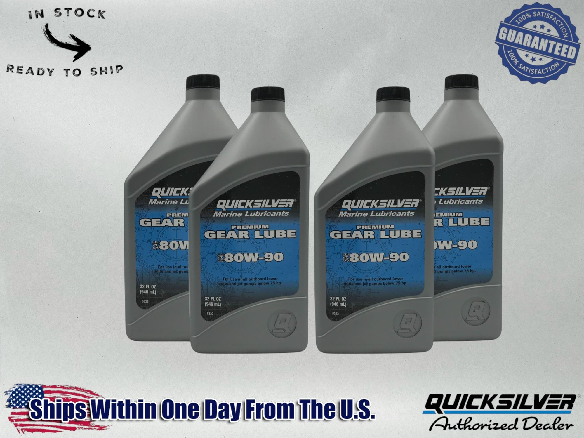 Quicksilver OEM Premium 80W-90 Gear Lub Quarts 92-858058Q01 4 Pack