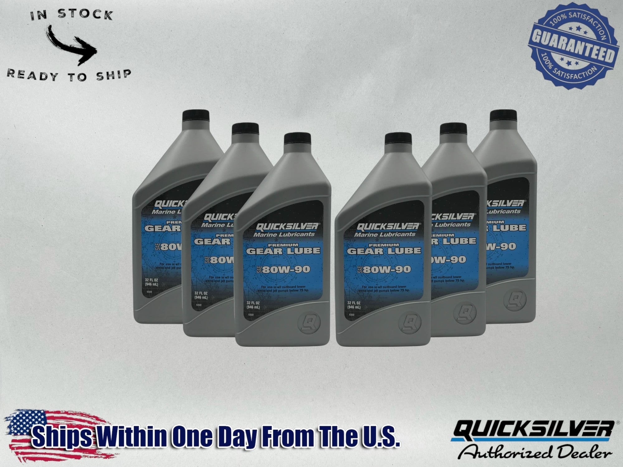 Quicksilver OEM Premium 80W-90 Gear Lub Quarts 92-858058Q01 6 Pack