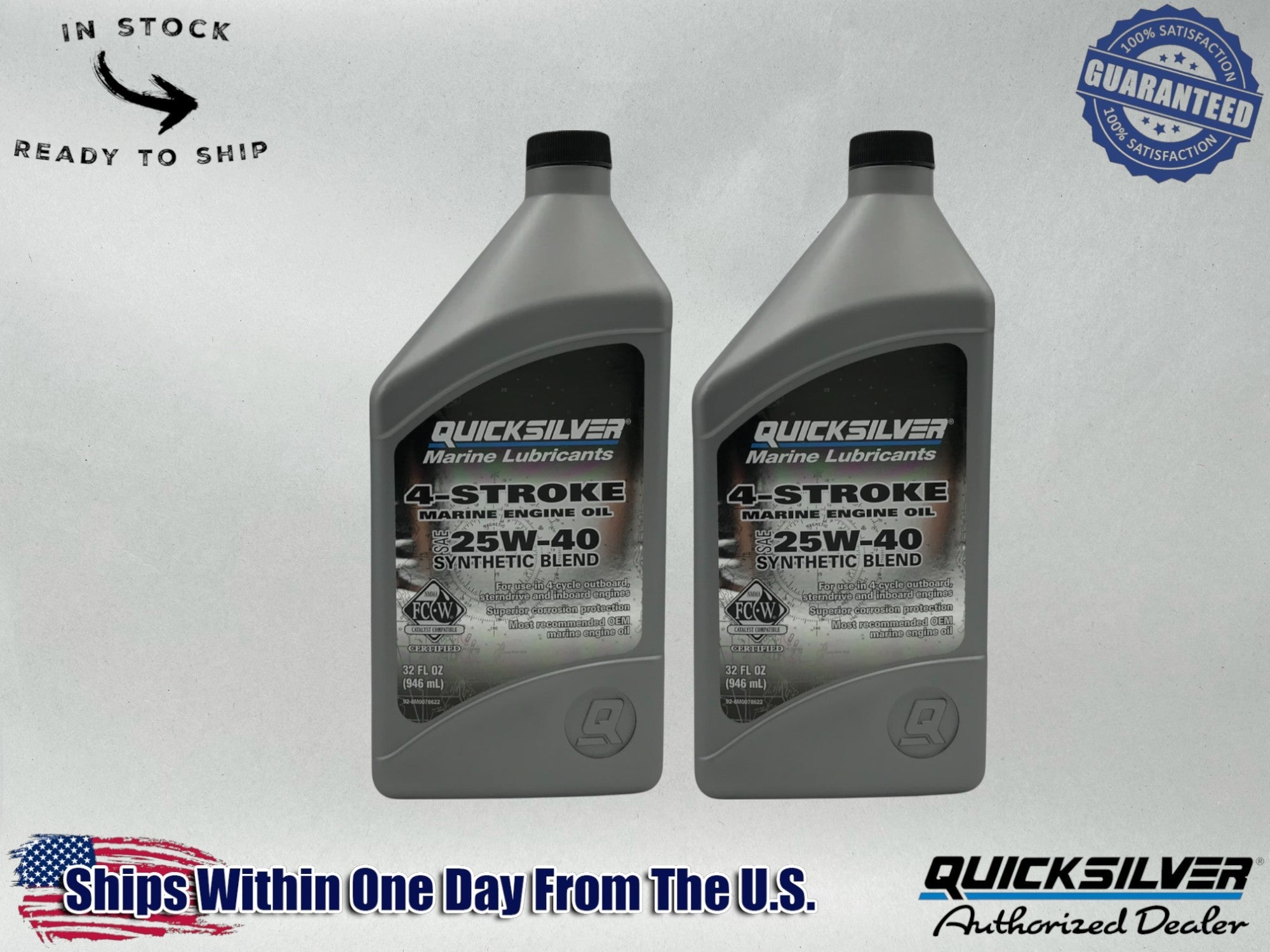 Quicksilver OEM Semi Synthetic 25W40 Marine Oil Quarts 92-8M0078622 2 Pack