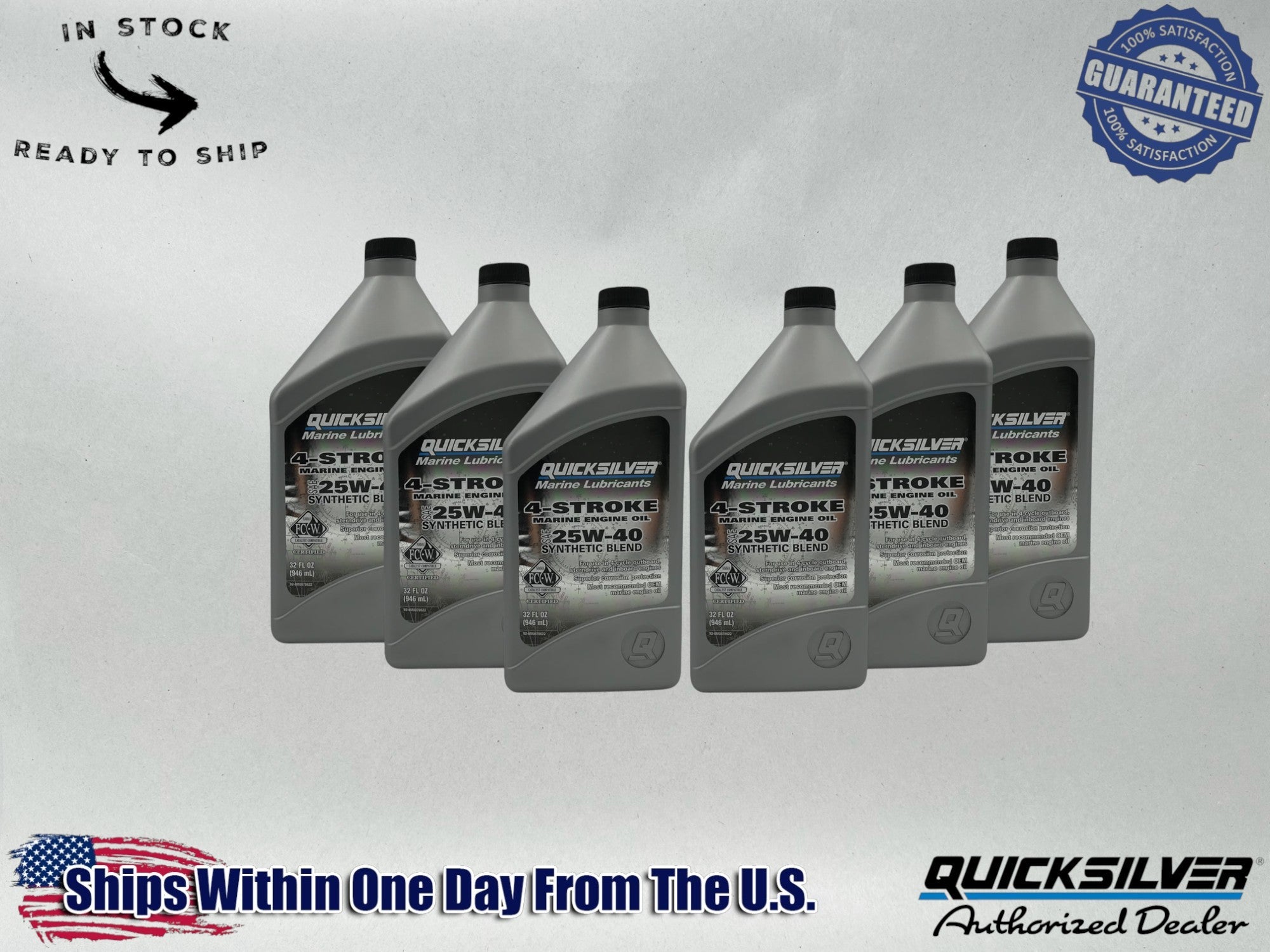 Quicksilver OEM Semi Synthetic 25W40 Marine Oil Quarts 92-8M0078622 6 Pack