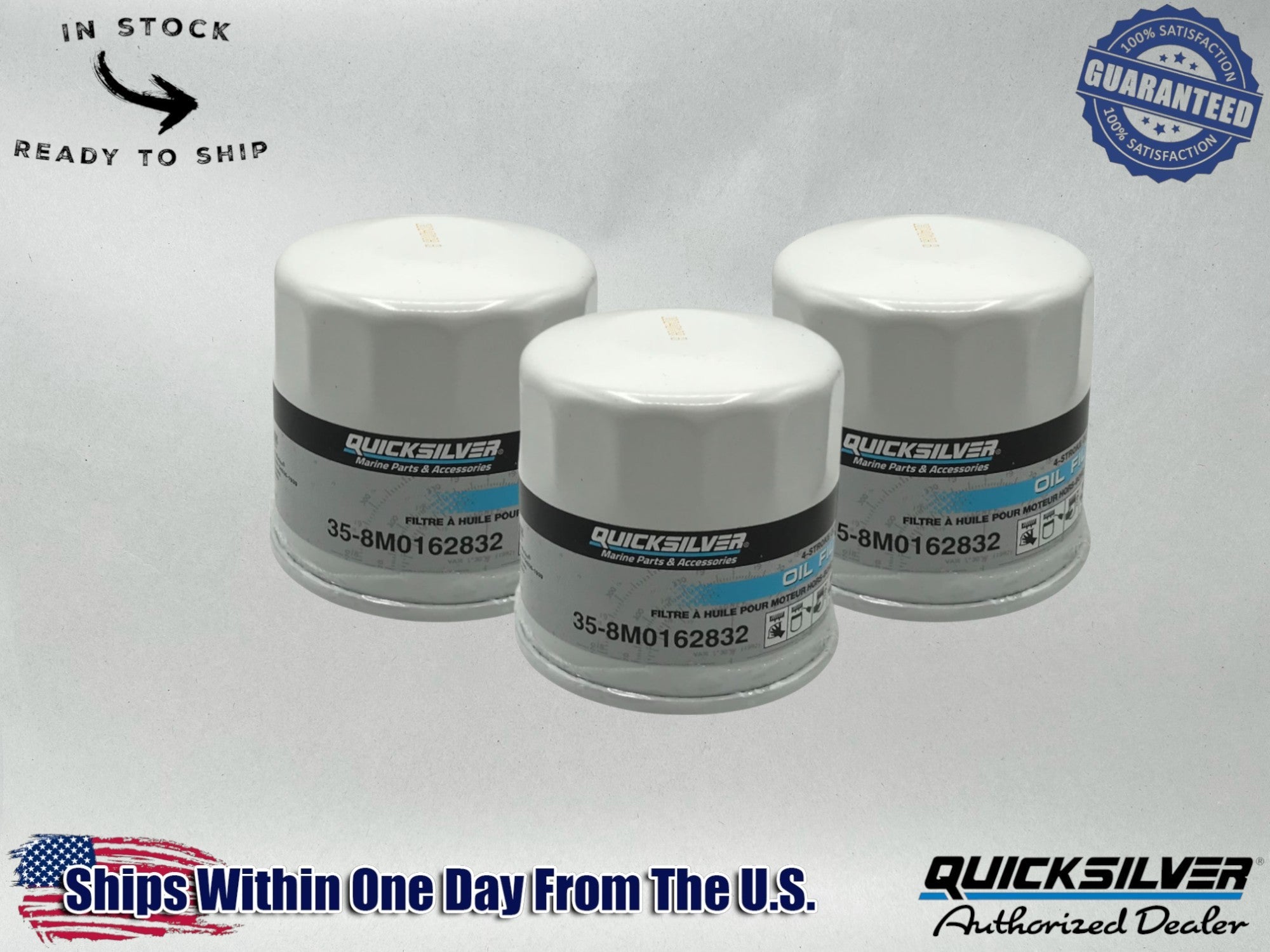 Quicksilver Genuine OEM Authentic Oil Filters 35-8M0162832 3 Pack