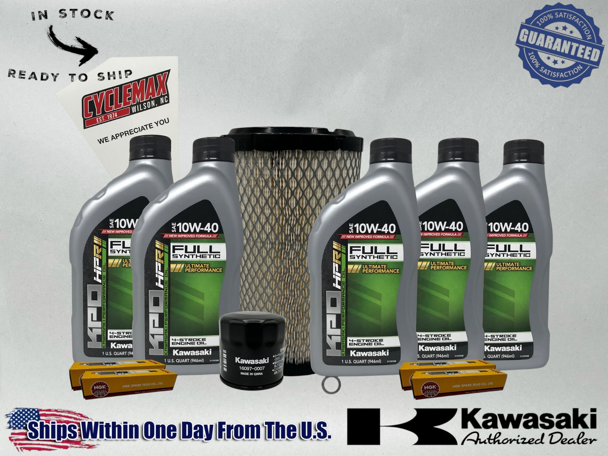 Cyclemax Full Synthetic Tune Up Kit fits 2024 Kawasaki RIDGE with Spark Plugs