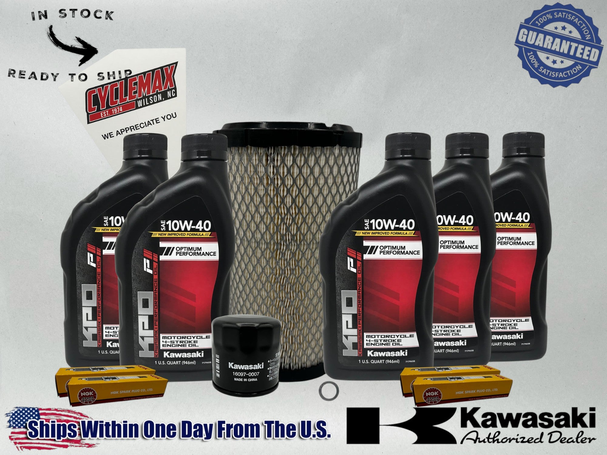 Cyclemax Standard 10W-40 Tune Up Kit fits 2024 Kawasaki RIDGE with Spark Plugs