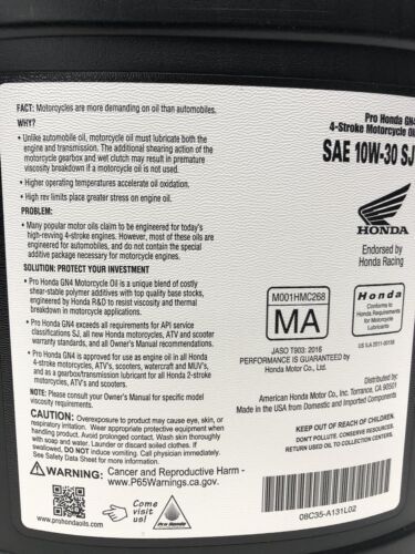 Honda Pro Honda GN4 Motor Oil - 10W30 - (1 Gallon) 08C35-A131L02