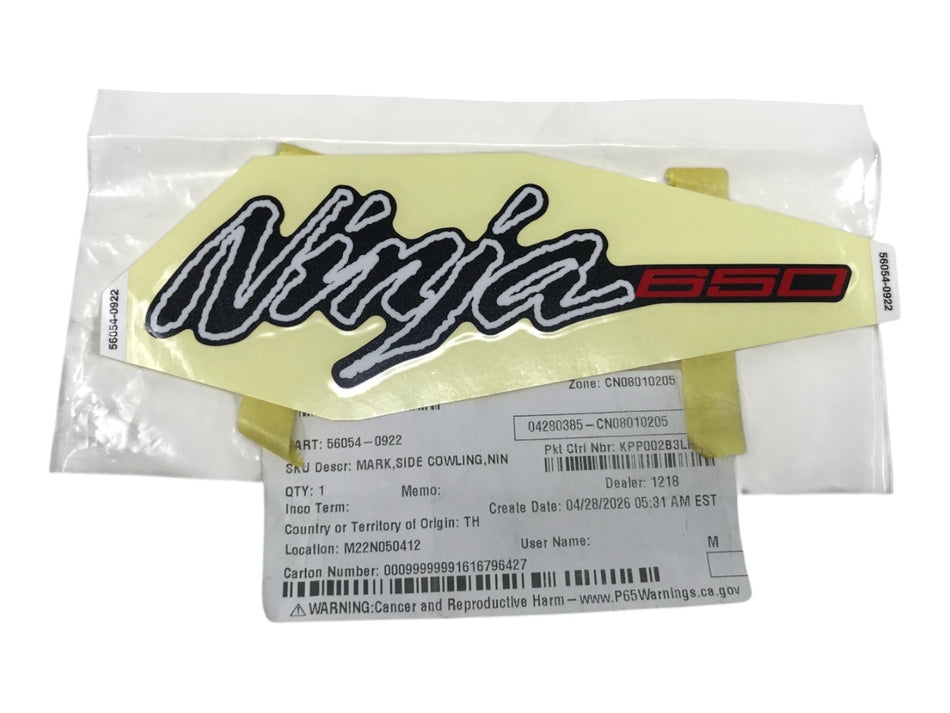 Kawasaki OEM (12-16) Ninja 650 Side Cowling Decal 56054-0922