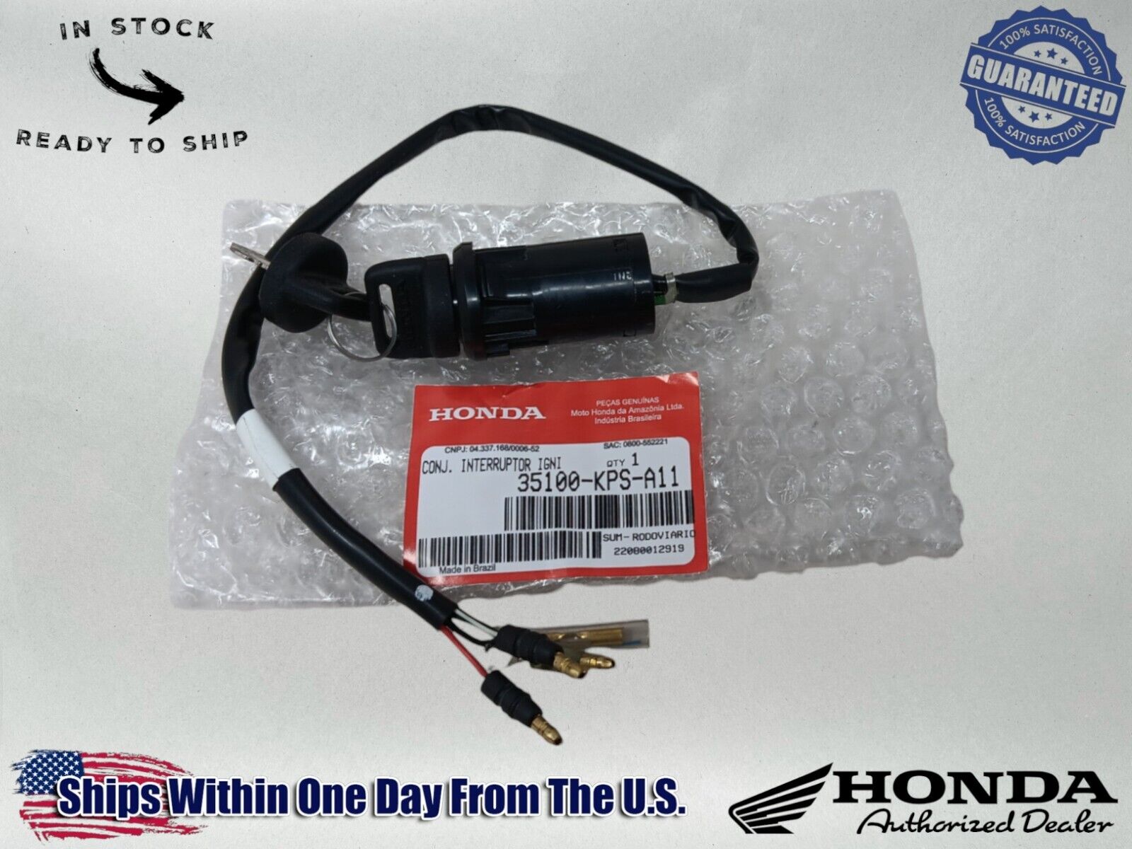 Honda Genuine OEM Authentic Ignition Switch 35100-KPS-A11