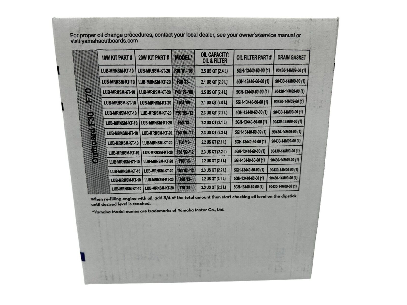 Cyclemax Yamalube 10W30 Marine Oil Change Kit fits 2003-2012 Yamaha T60 Engine