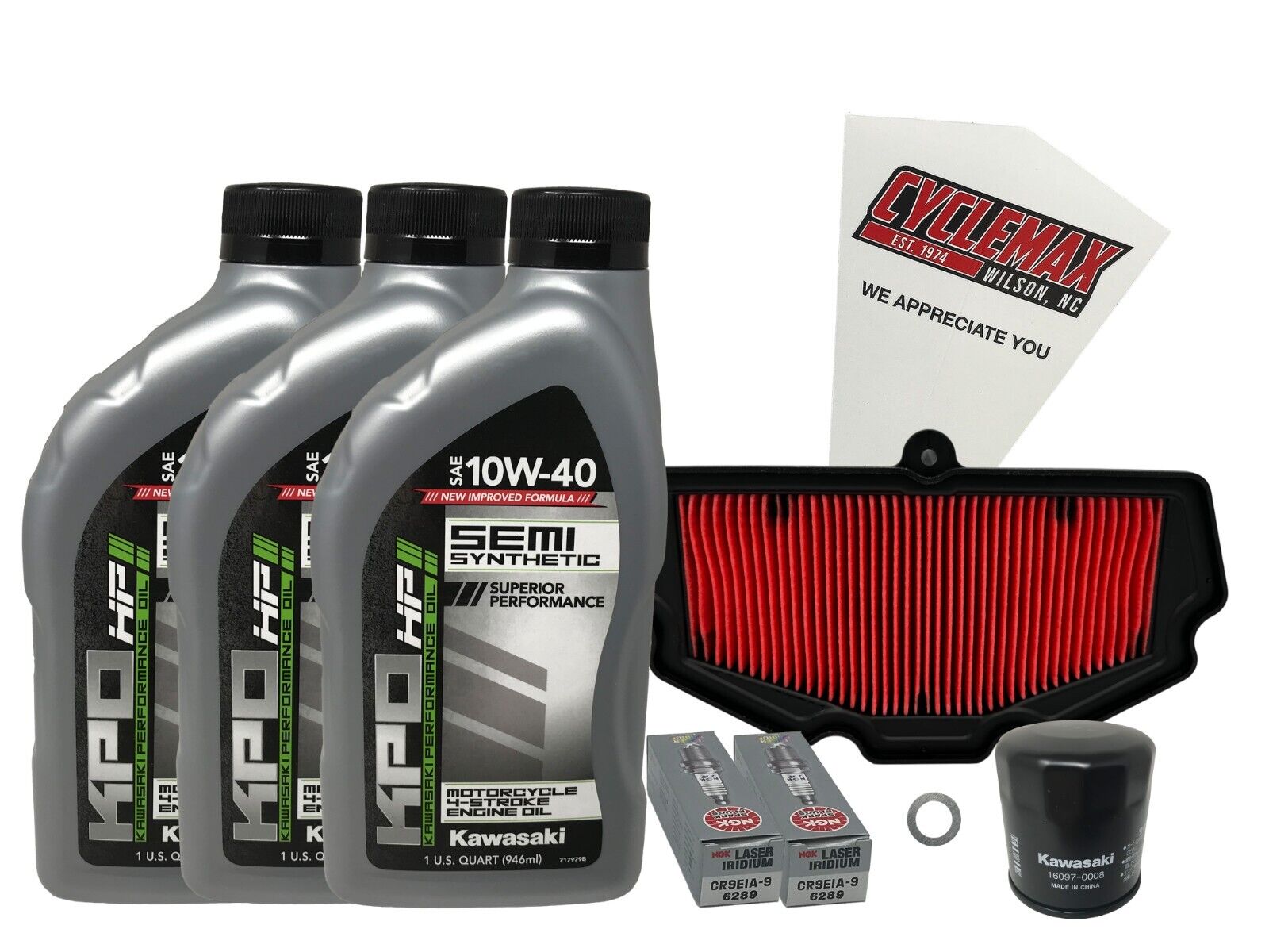 Cyclemax Semi-Synthetic Tune Up Kit w/ Plugs fits Kawasaki 2009-2011 Ninja 650