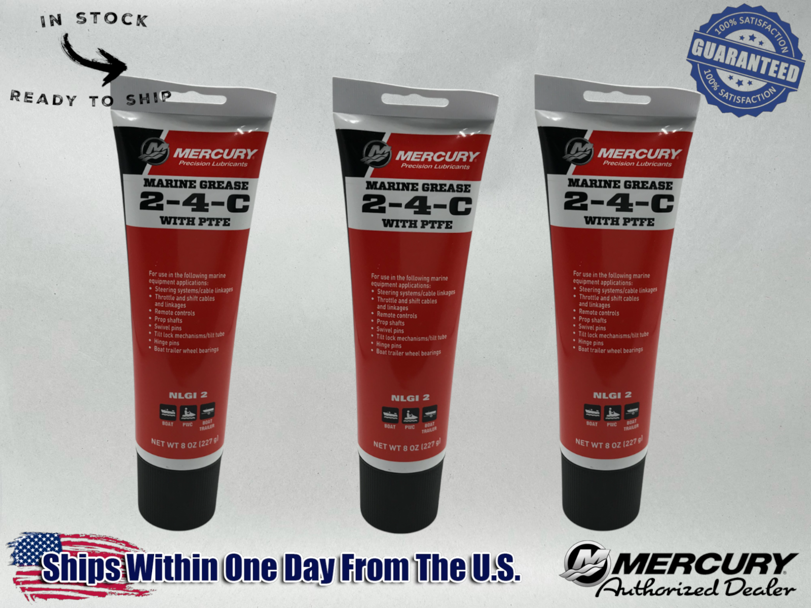 Mercury OEM 2-4-C Marine Lubricant with Teflon 8 oz Tubes 92-802859A1 3 Pack