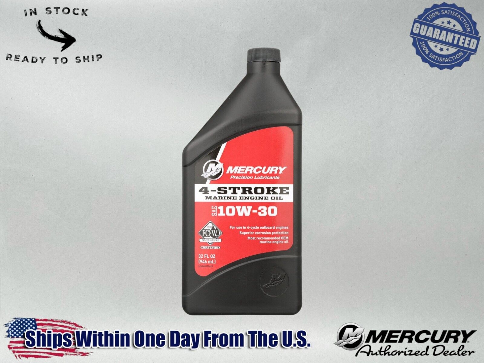 Mercury OEM SAE 10W-30 Mineral 4-Stroke Marine Engine Oil Quart 8M0078625