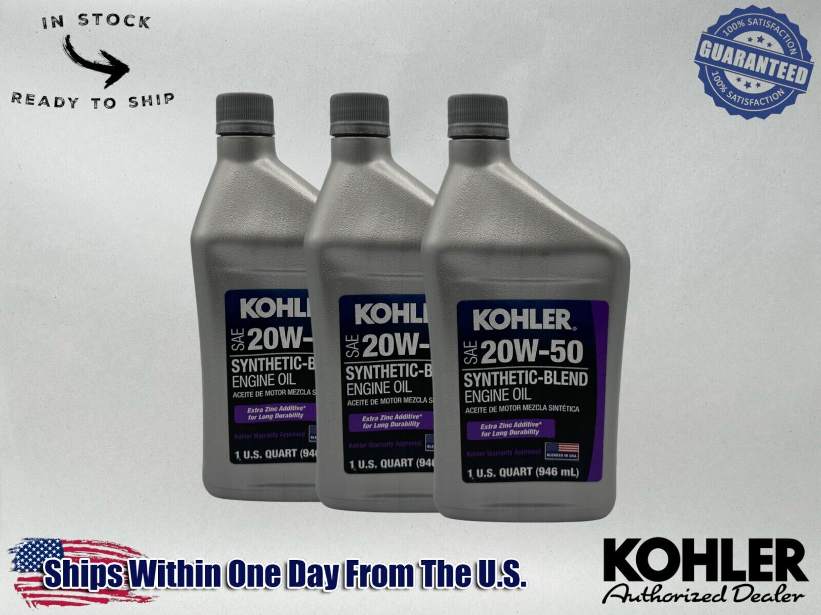 Kohler Genuine OEM Synthetic Blend 20W-50 4-Cycle Engine Oil 25 357 68-S-3PACK