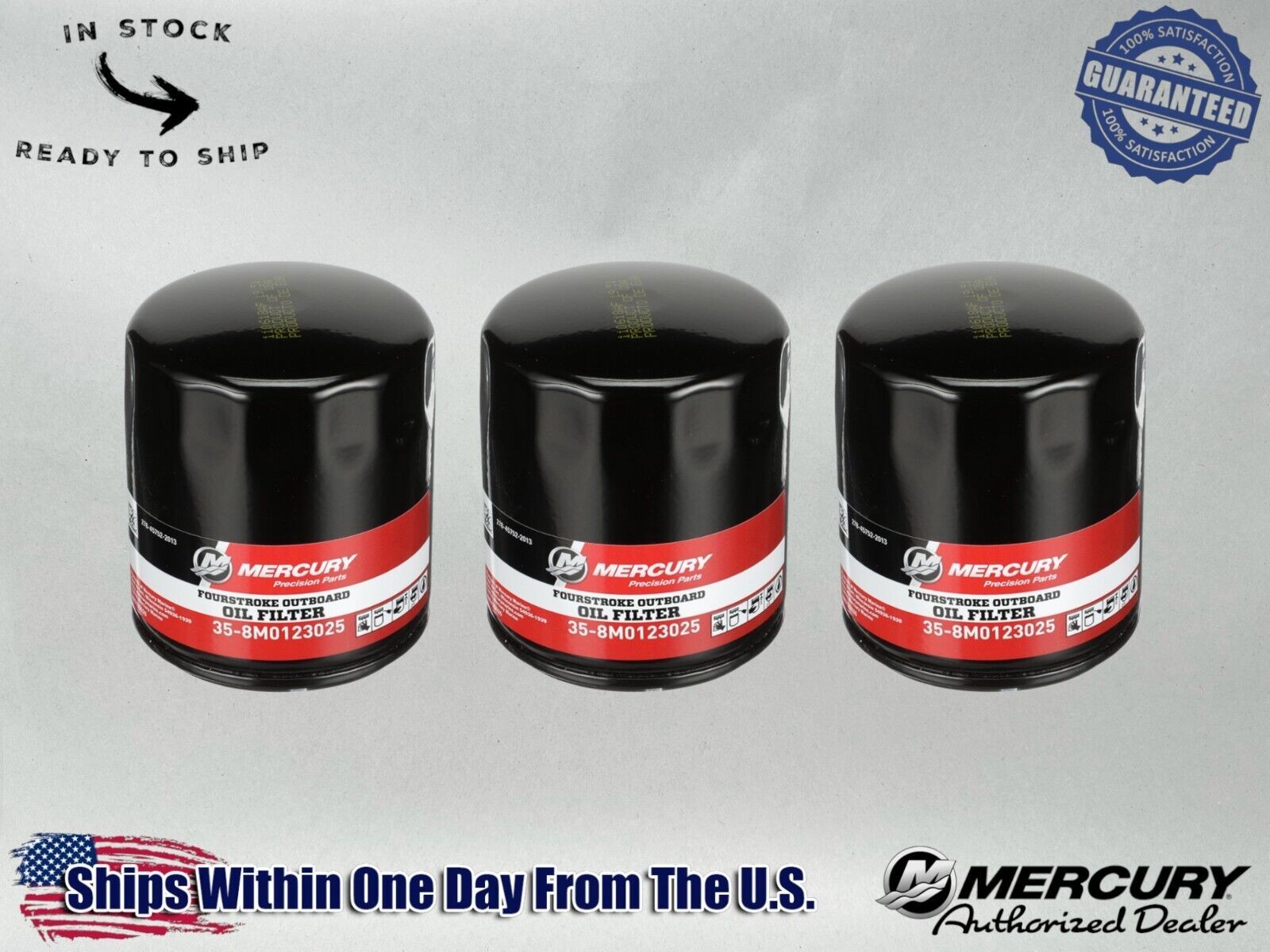 Mercury OEM Outboard Oil Filter for Mercury 3.4L V6 and 4.6L V8 8M0123025-3PACK 