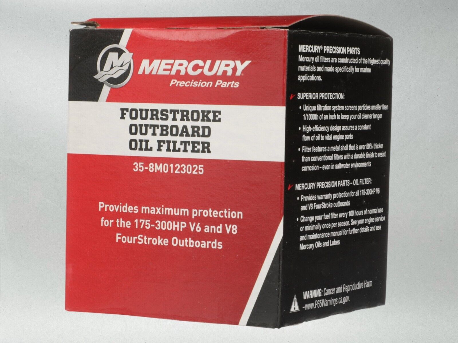 Mercury OEM Outboard Oil Filter for Mercury 3.4L V6 and 4.6L V8 8M0123025-6PACK 