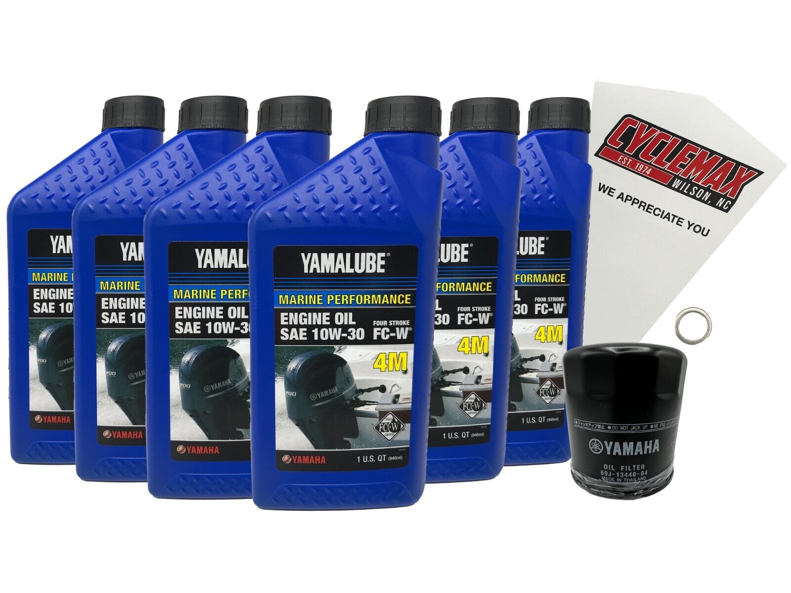 Cyclemax Yamalube 10W30 Marine Oil Change Kit fits 2002-2024 Yamaha F225 Engine