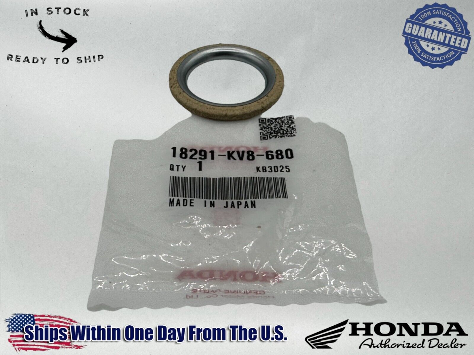 Honda Genuine OEM Authentic Exhaust Pipe Gasket 18291-KV8-680