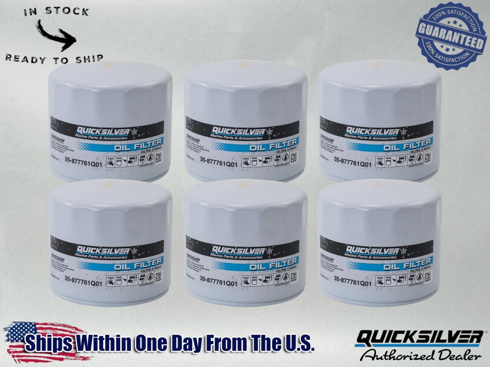 Quicksilver OEM Oil Filter Mariner Force Fits 75/90/115 hp OB 877761Q01-6PACK 