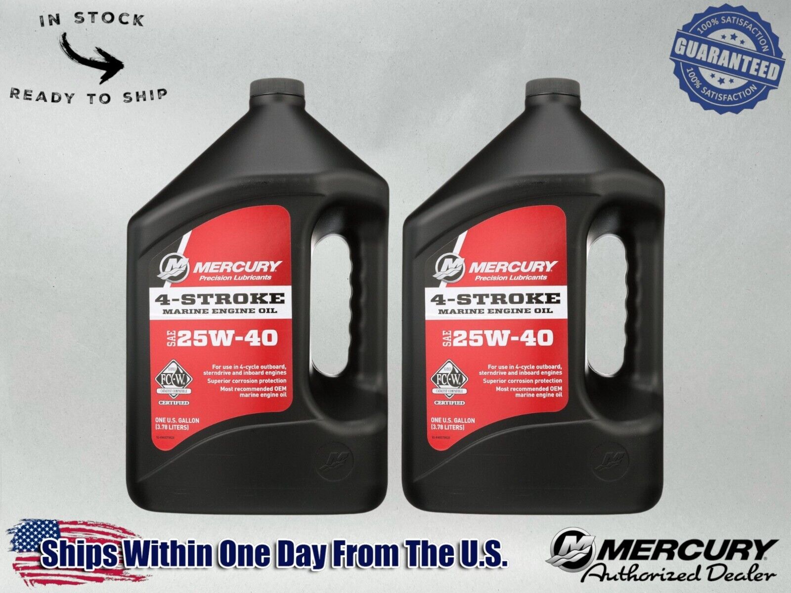 Mercury OEM SAE 25W-40 4-Stroke Marine Engine Oil 1 Gallon 8M0078628-2PACK 