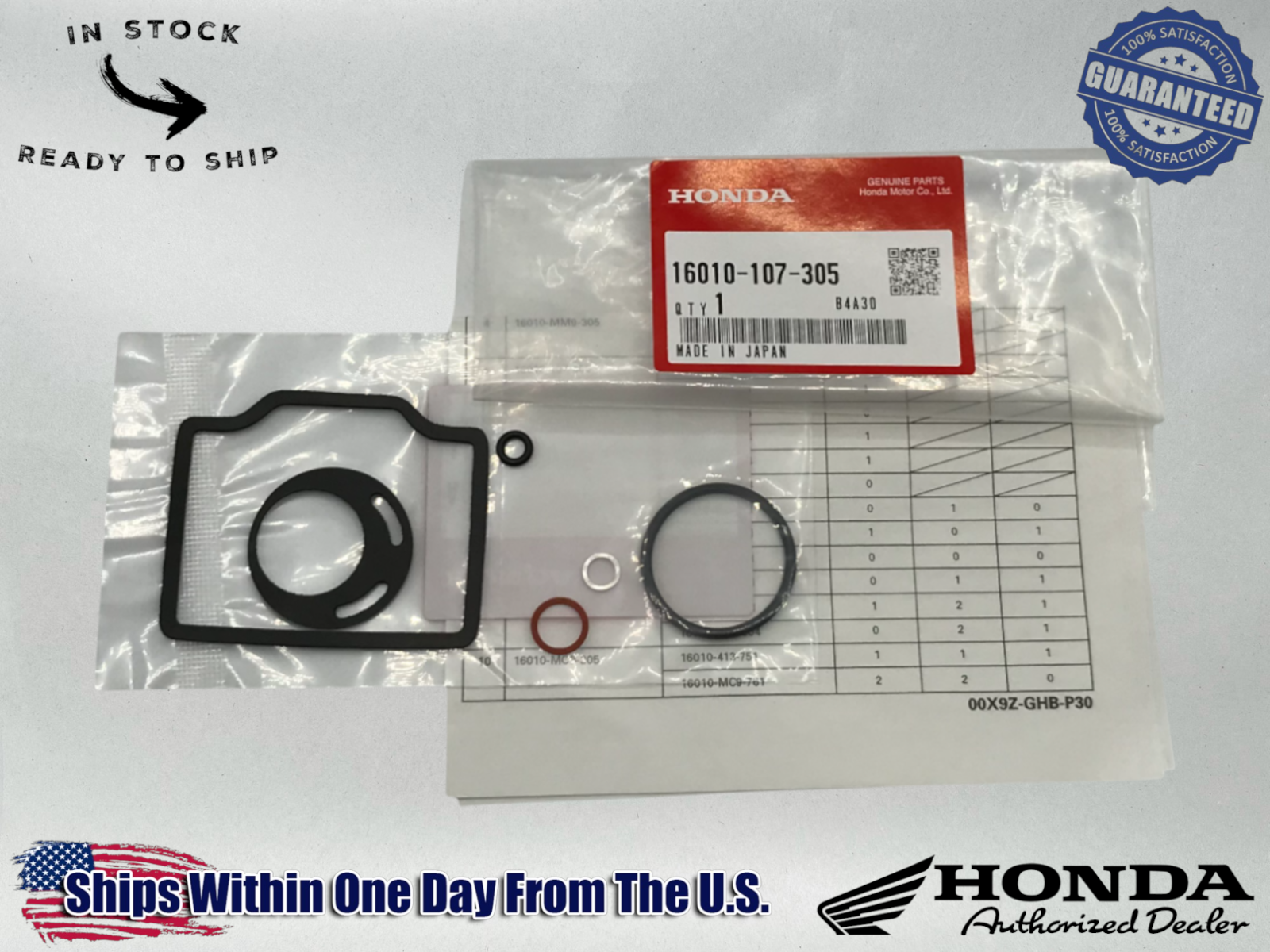 Honda Genuine TLR200 REFLEX 200 CARBURETOR CARB GASKET KIT 16010-107-305 